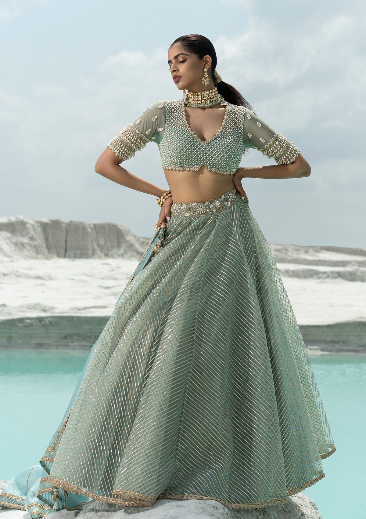 Gota Aqua Lehenga Set - Seeaash