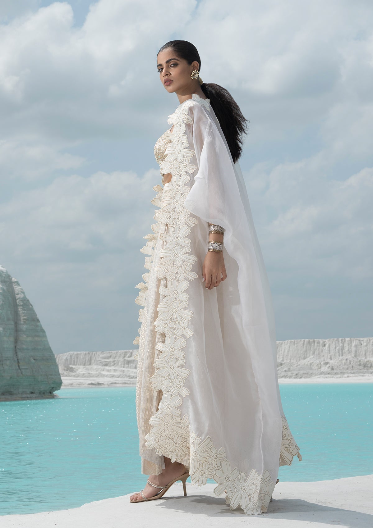 Natasha Luthra in Ivory Crushed Trio Set - Seeaash
