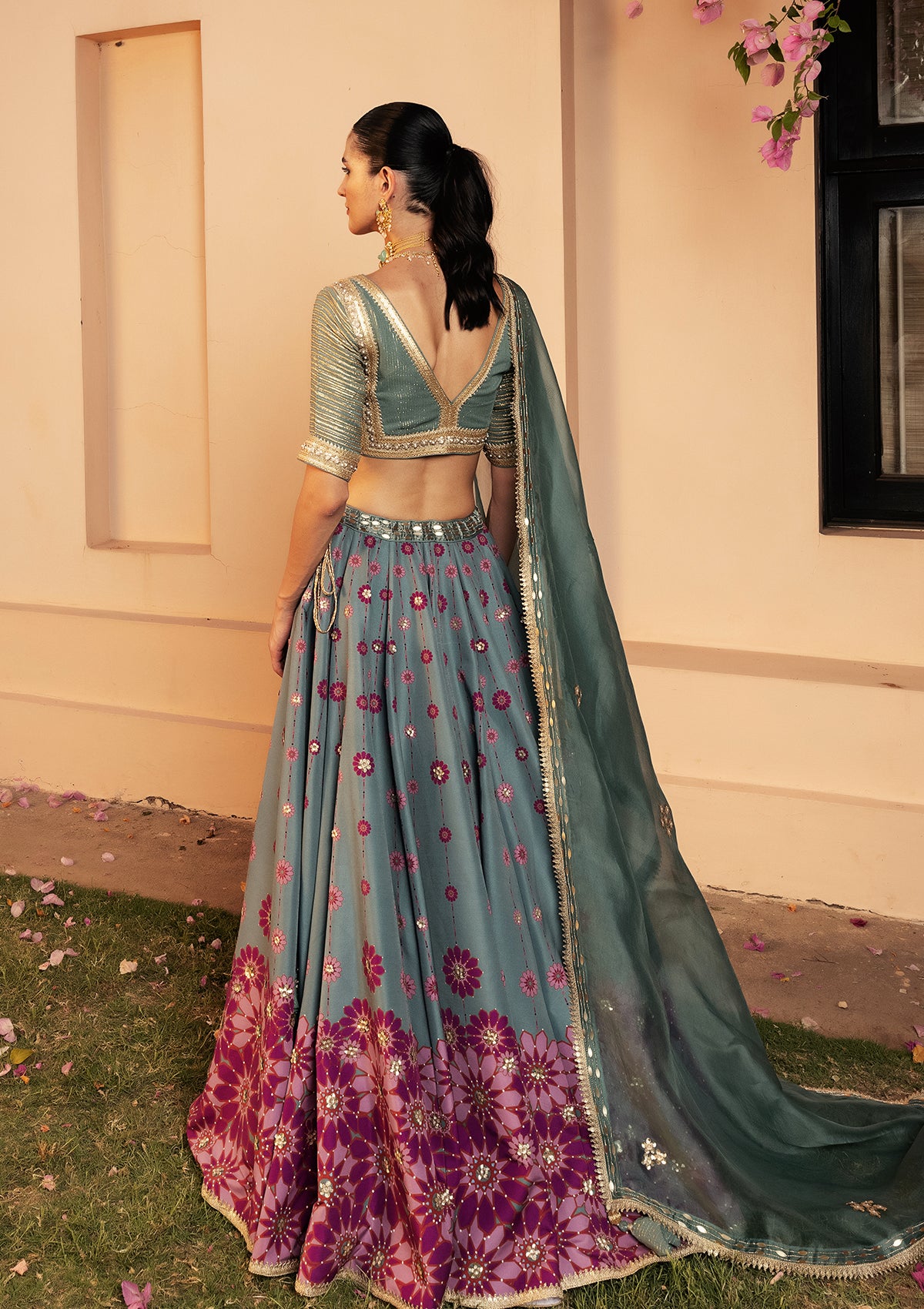 Masoom Minawala in Nazreen Teal Lehenga Set - Seeaash