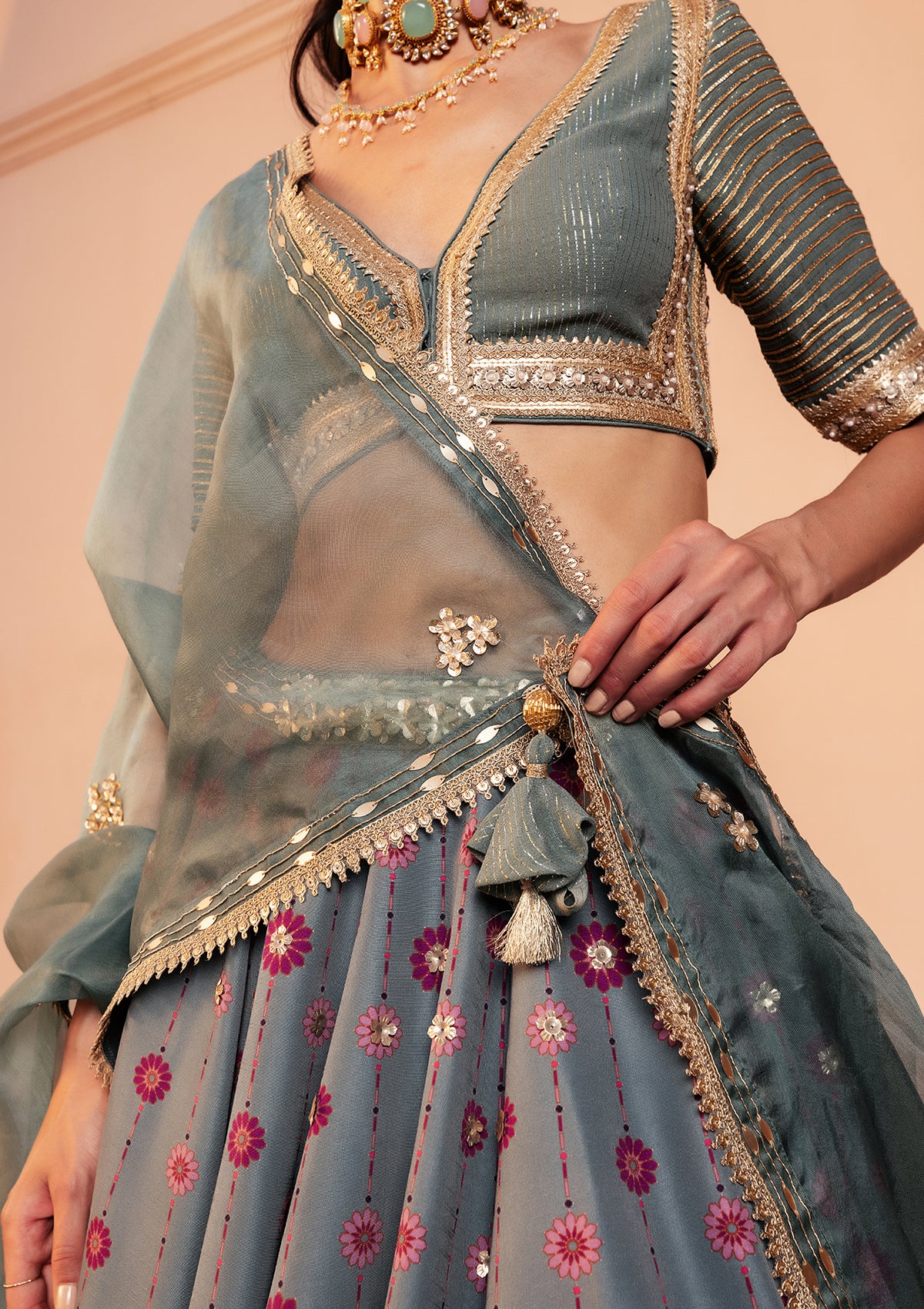 Masoom Minawala in Nazreen Teal Lehenga Set - Seeaash