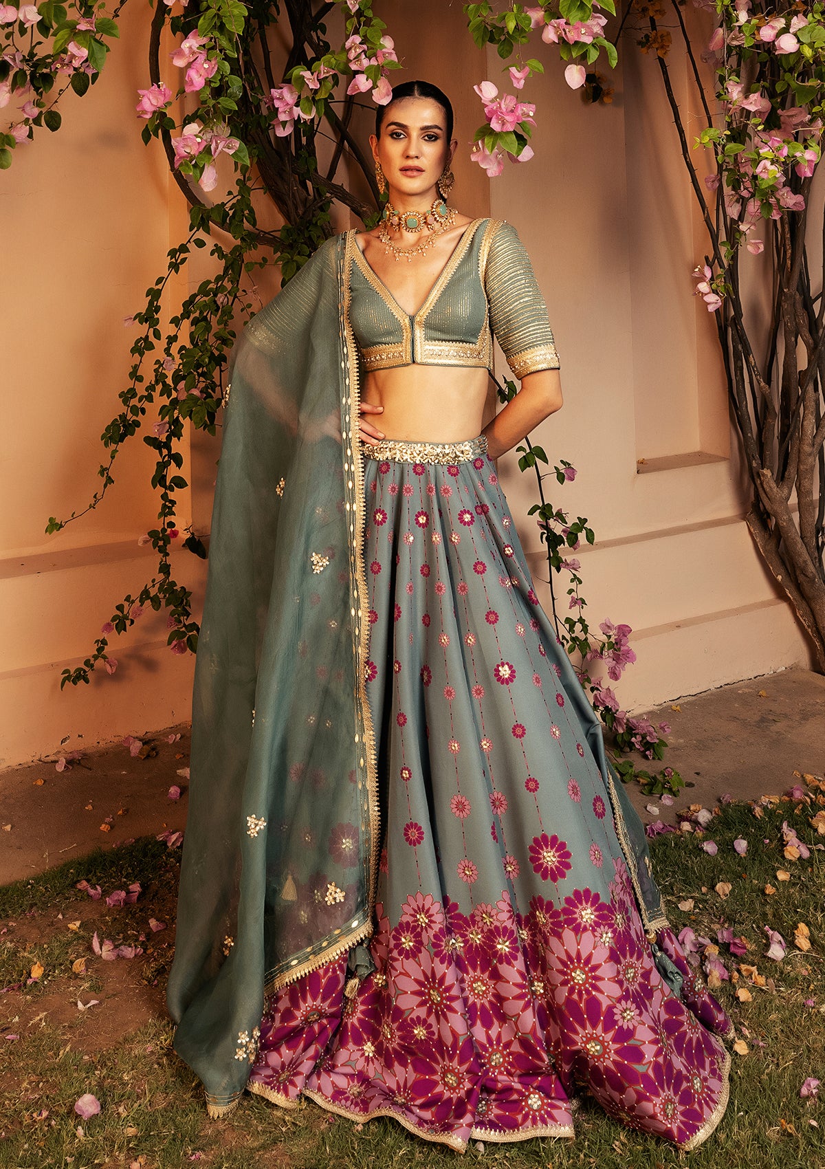 Masoom Minawala in Nazreen Teal Lehenga Set - Seeaash