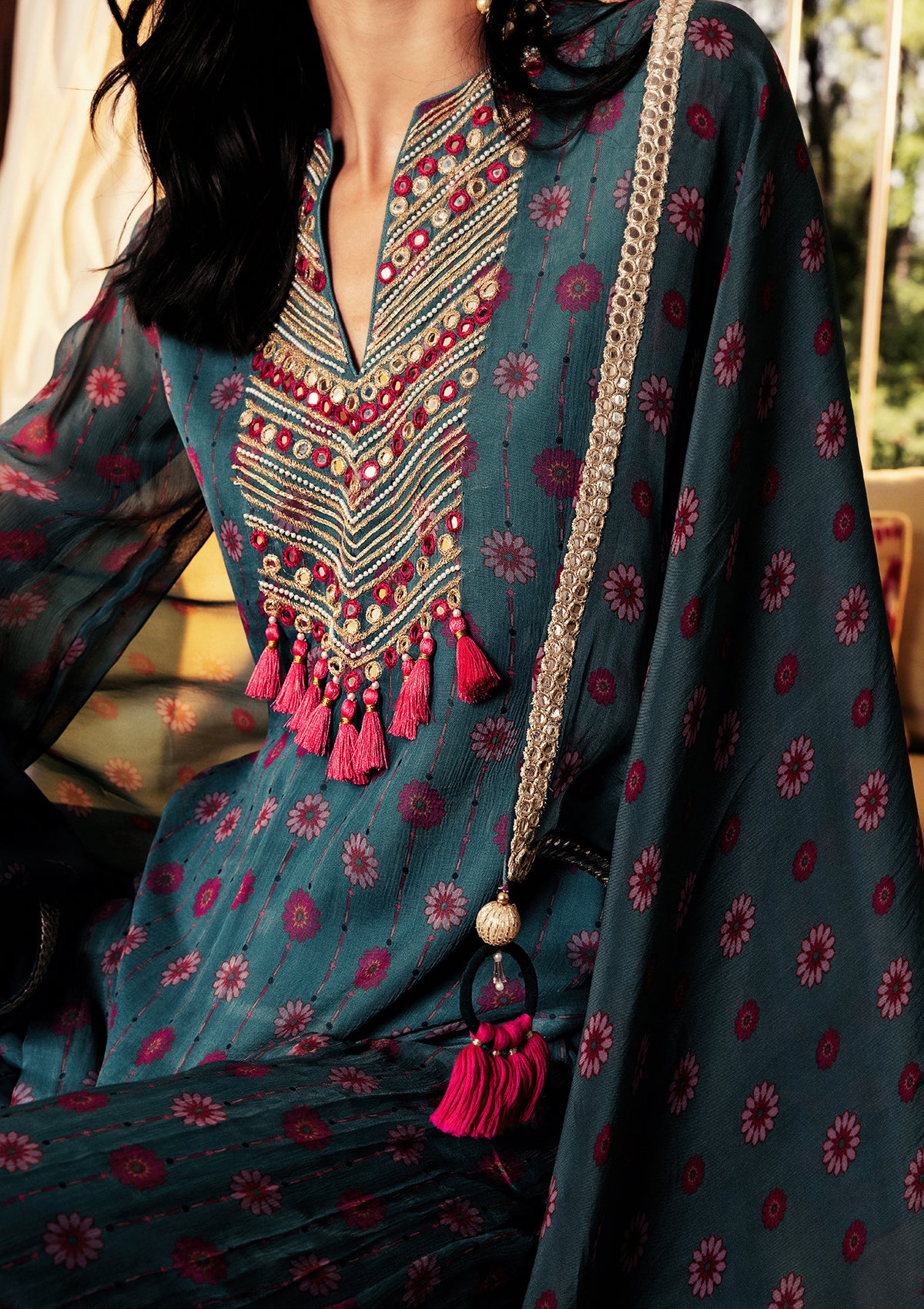 Nazreen Teal Sharara Set - Seeaash