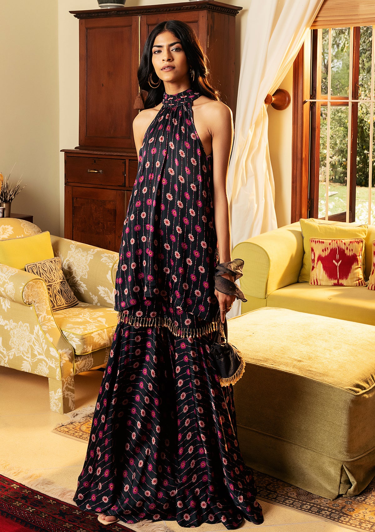 Sargun Mehta in Nazreen Black Halter Sharara Set - Seeaash