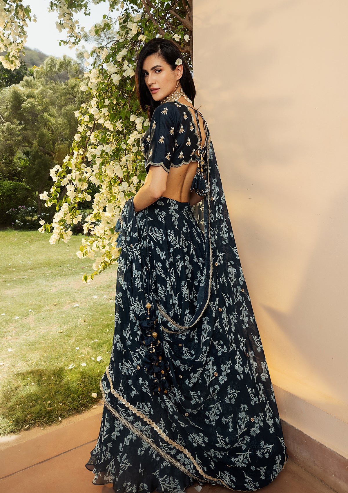 Asmira Indigo Scalloped Lehenga Set - Seeaash
