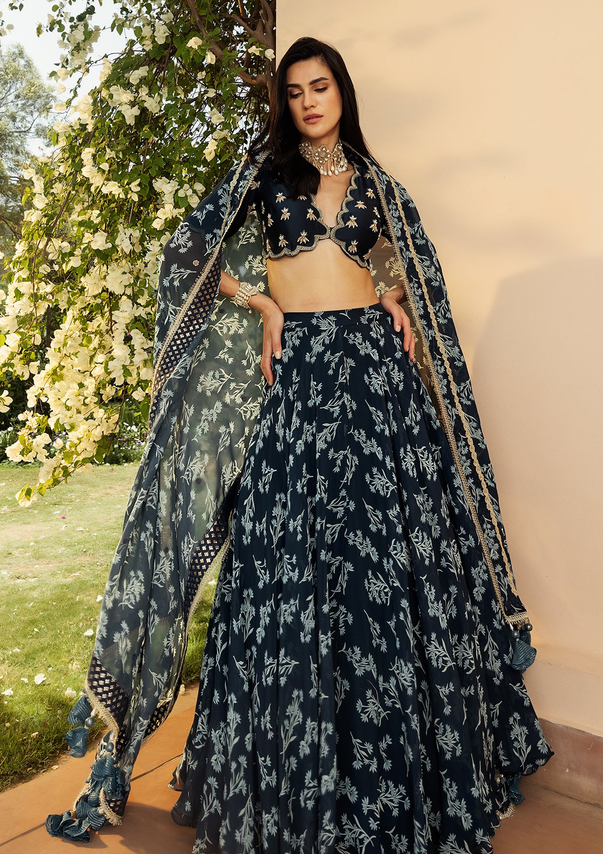 Asmira Indigo Scalloped Lehenga Set - Seeaash