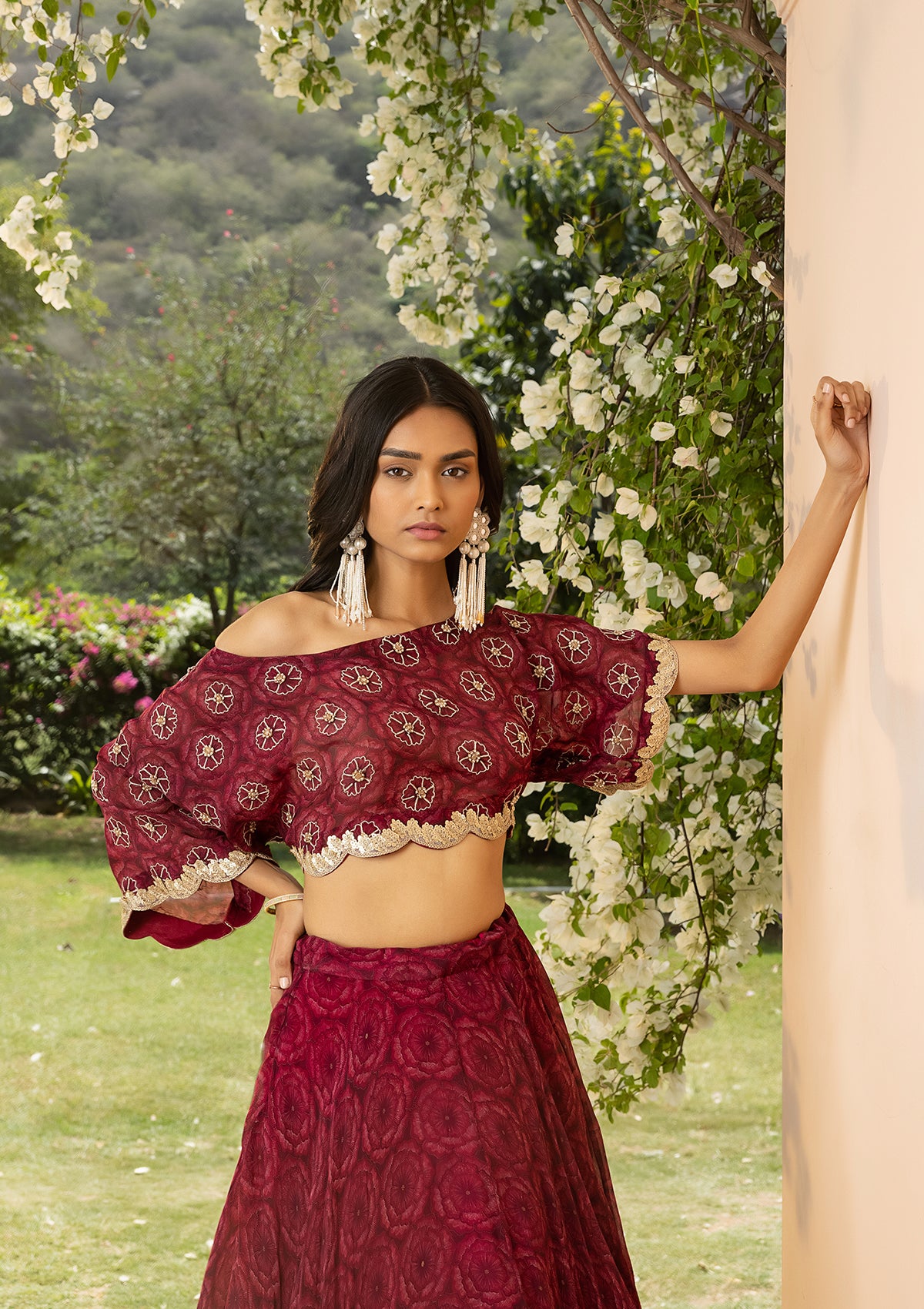 Bahaar Ruby Off-Shoulder Lehenga Set - Seeaash