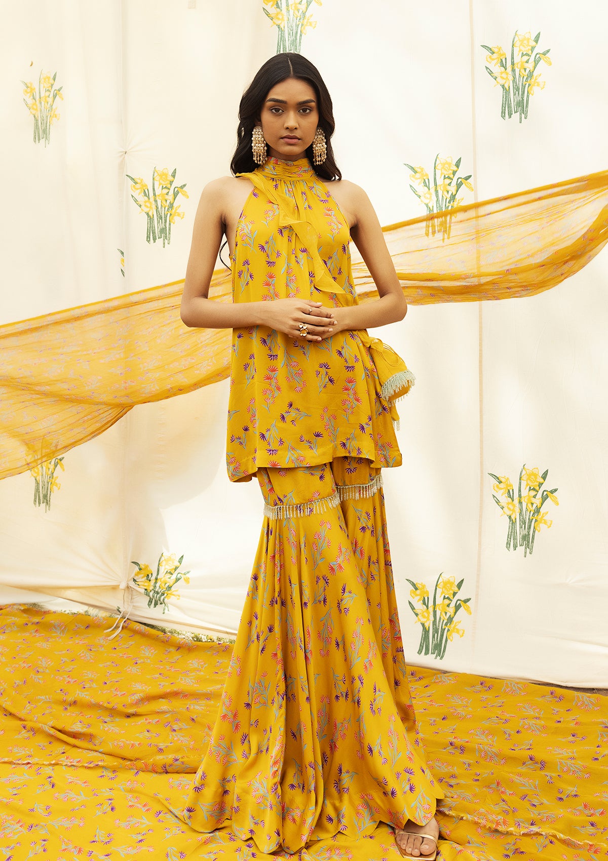 Asmira Amber Halter Sharara Set - Seeaash