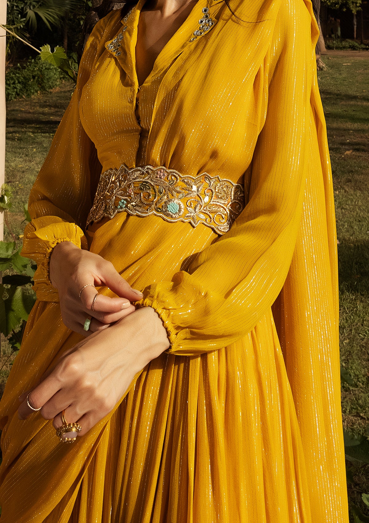Amber Sharara Collared Saree Set - Seeaash