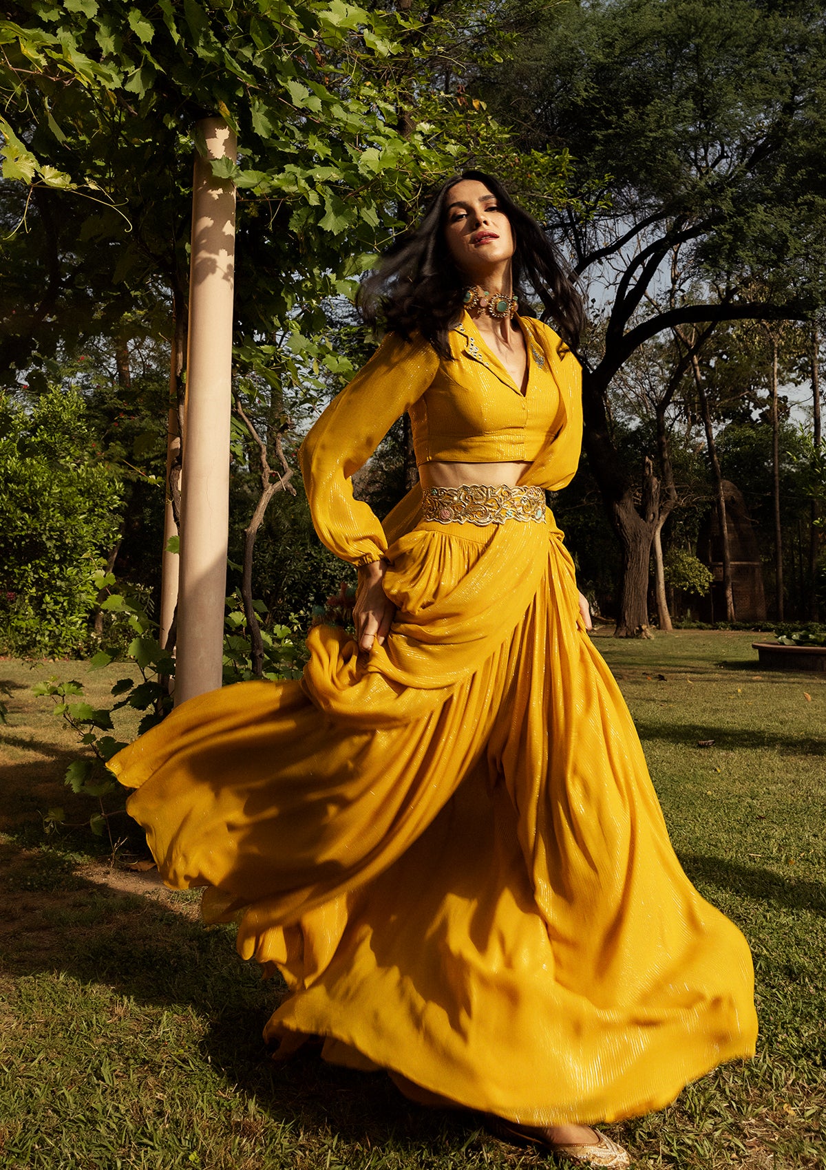 Amber Sharara Collared Saree Set - Seeaash