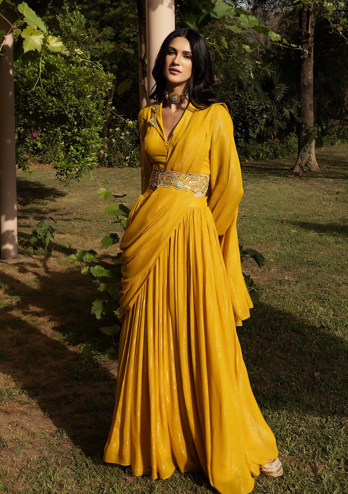 Amber Sharara Collared Saree Set - Seeaash