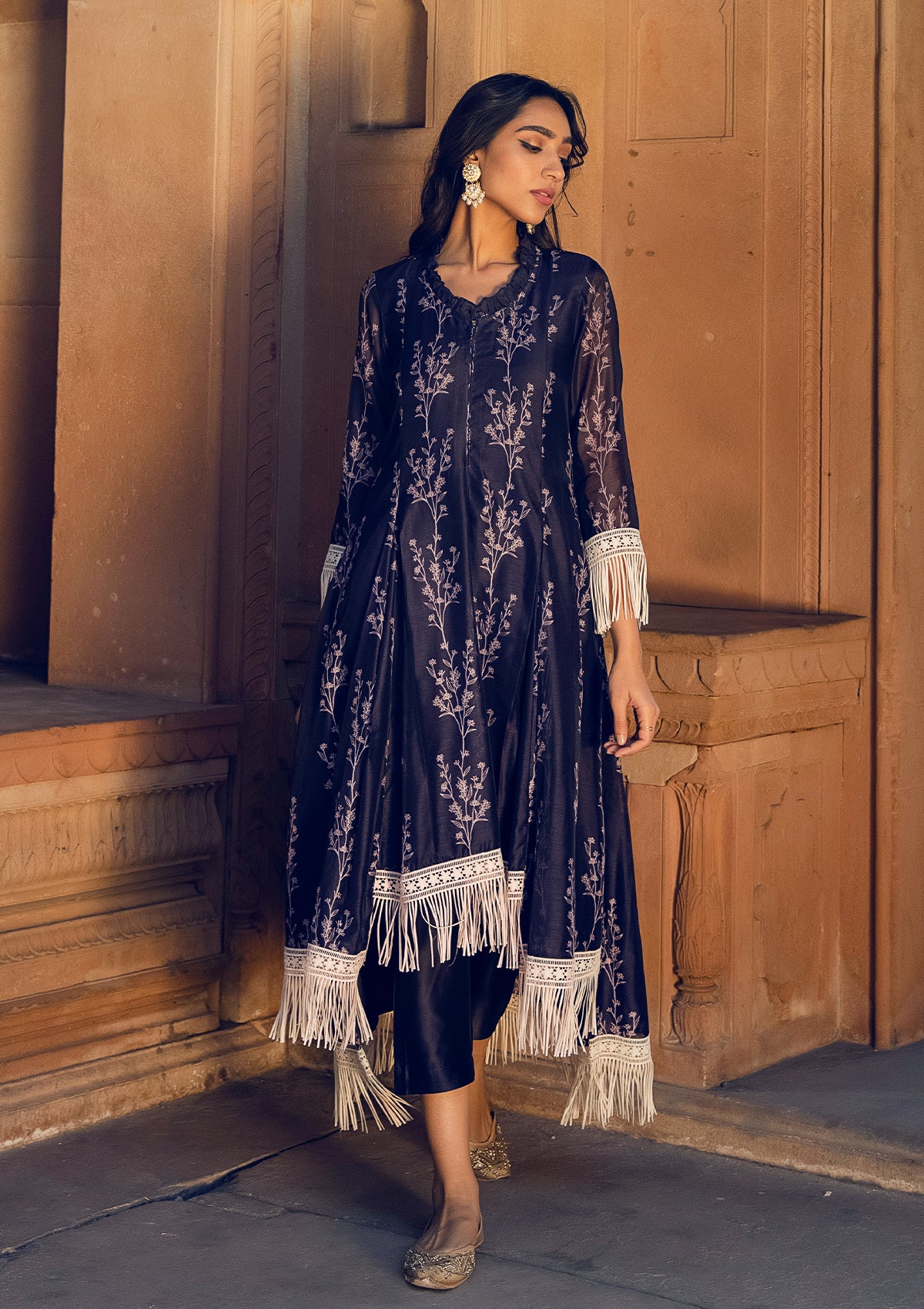 Asmira Berry Fringe Kurta Set - Seeaash