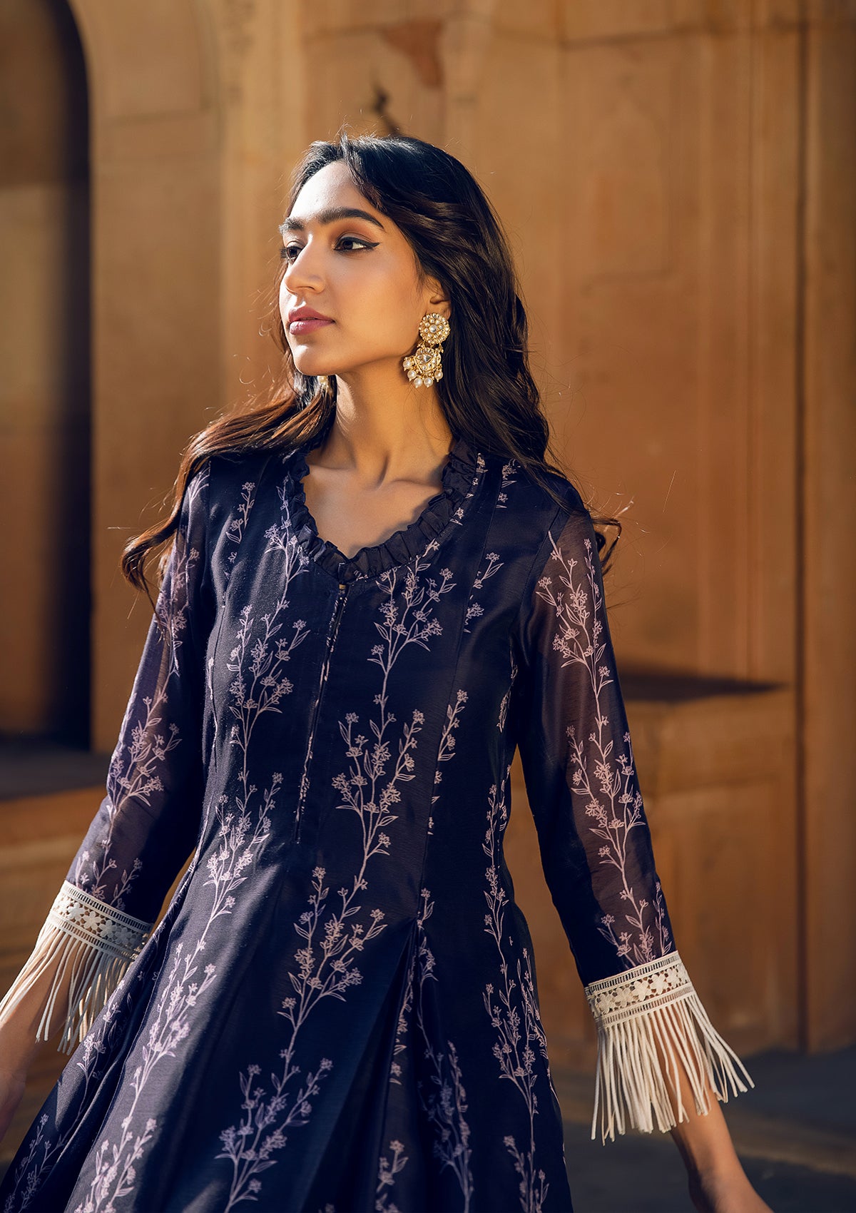 Asmira Berry Fringe Kurta Set - Seeaash