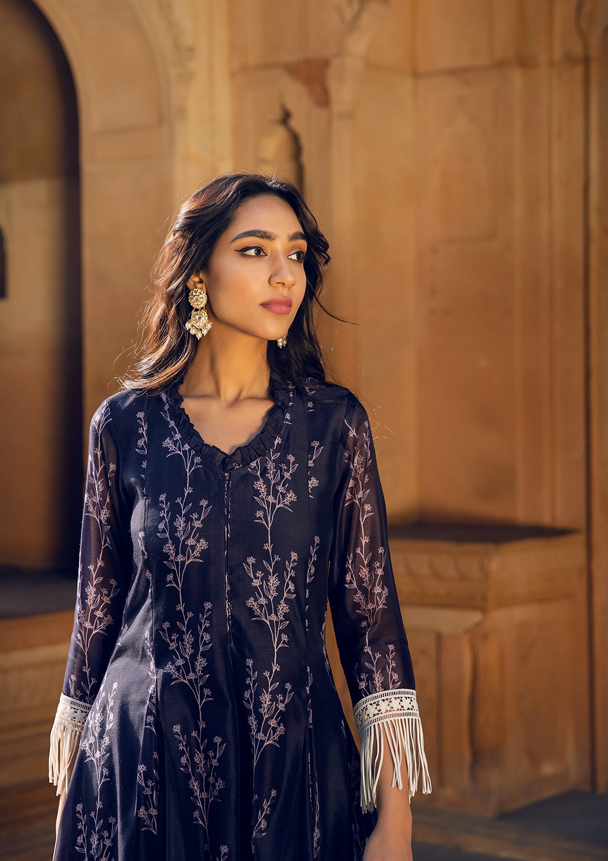Asmira Berry Fringe Kurta Set - Seeaash