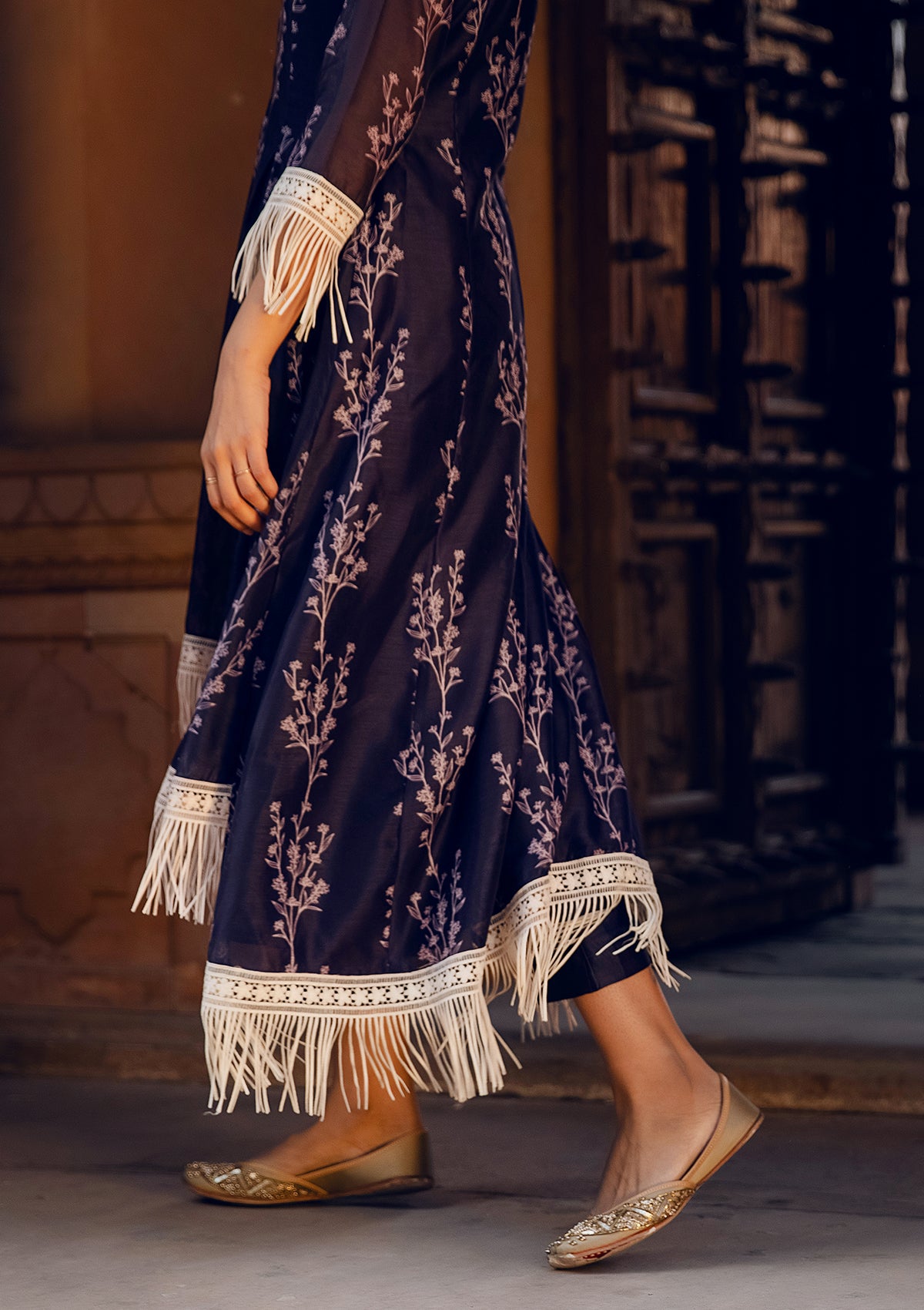 Asmira Berry Fringe Kurta Set - Seeaash