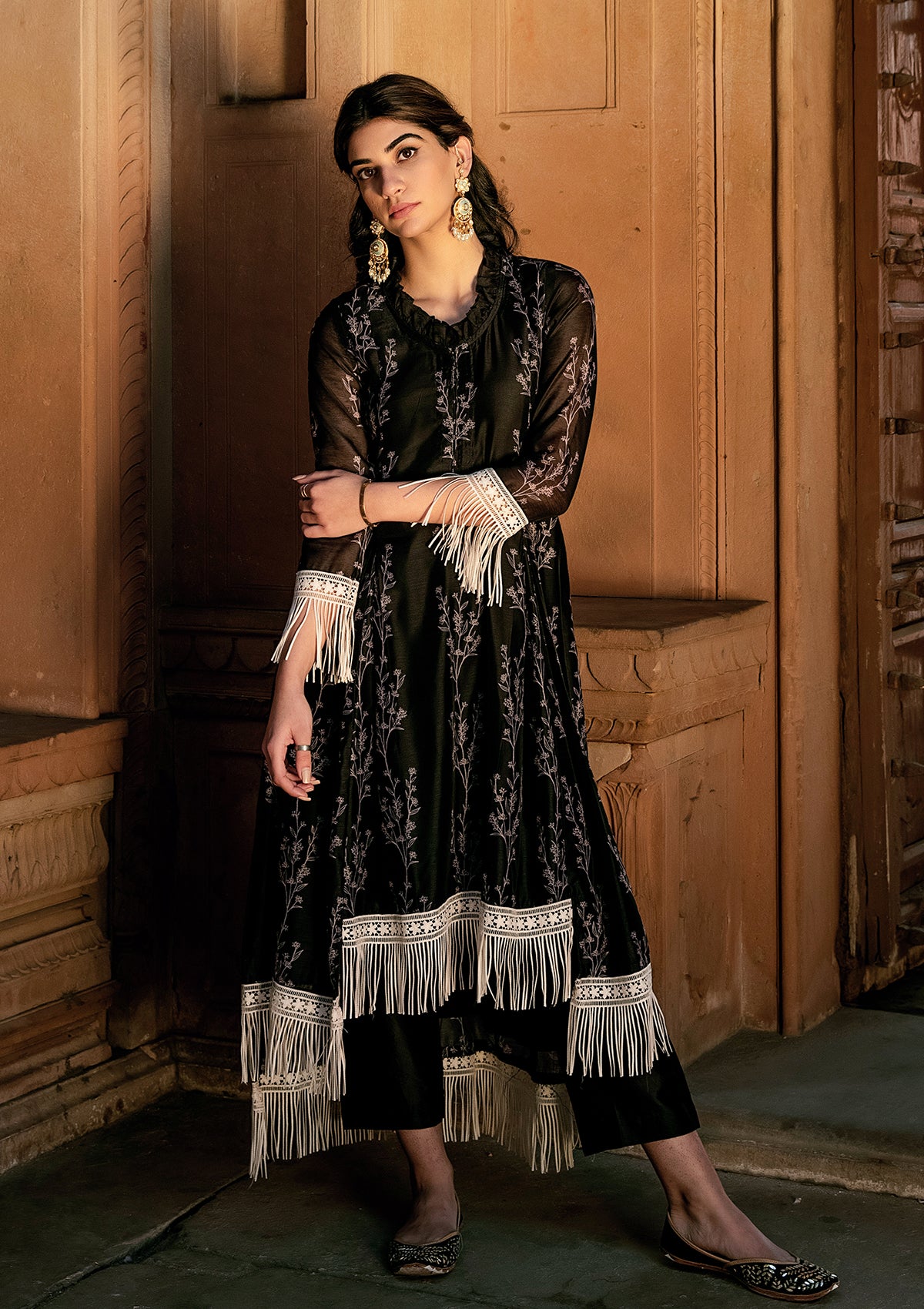 Asmira Black Fringe Kurta Set - Seeaash