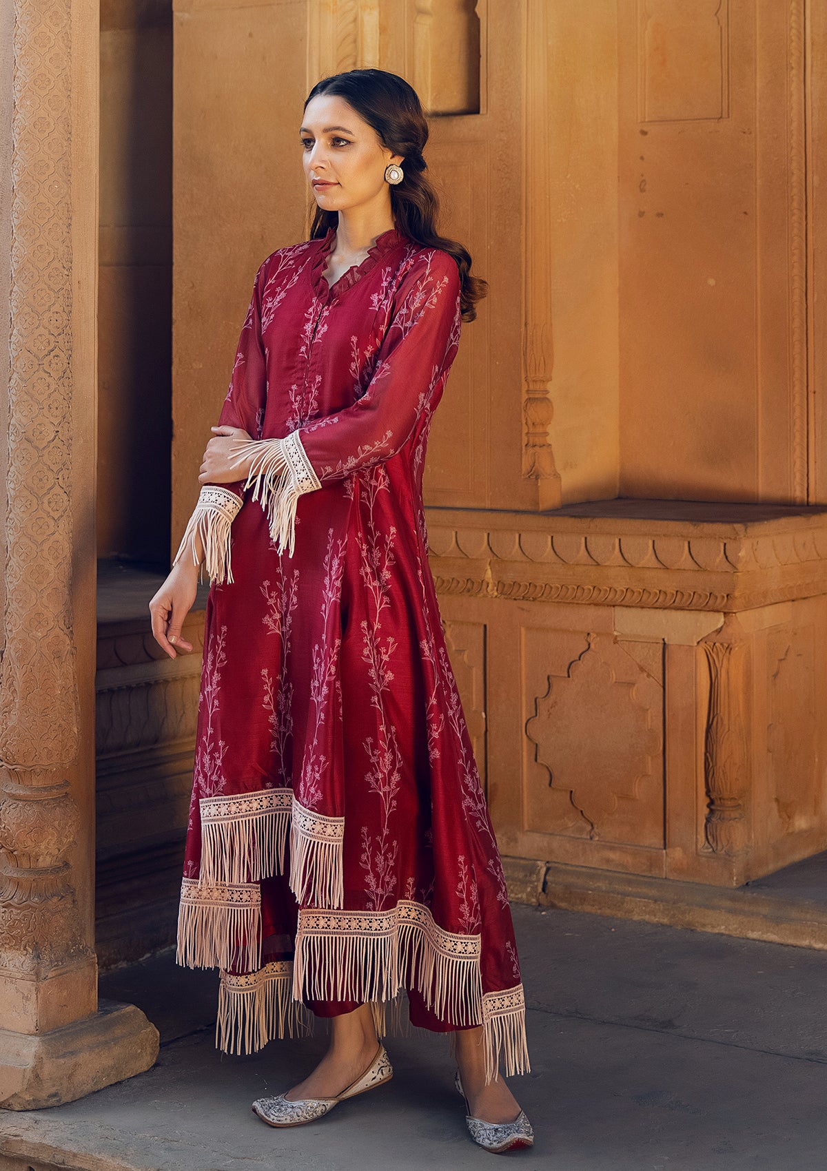 Asmira Ruby Fringe Kurta Set - Seeaash