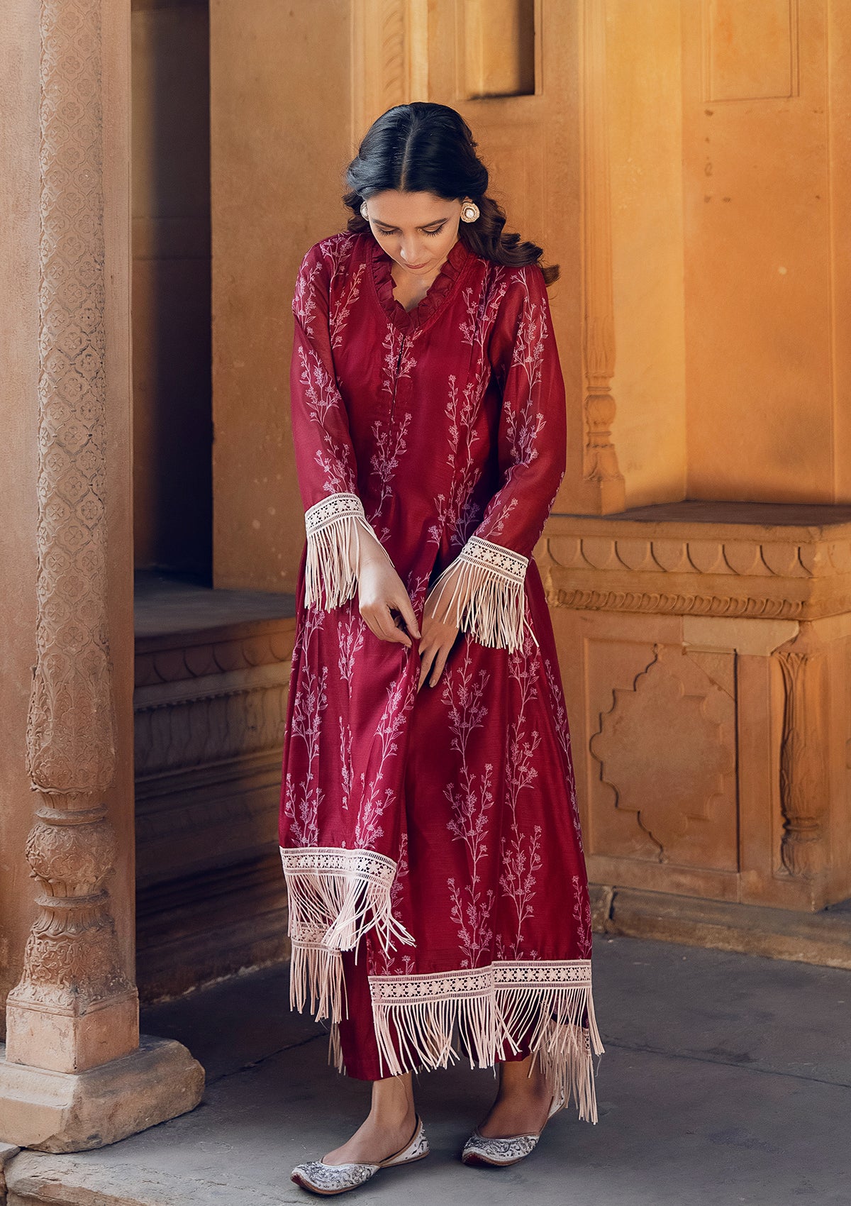 Asmira Ruby Fringe Kurta Set - Seeaash