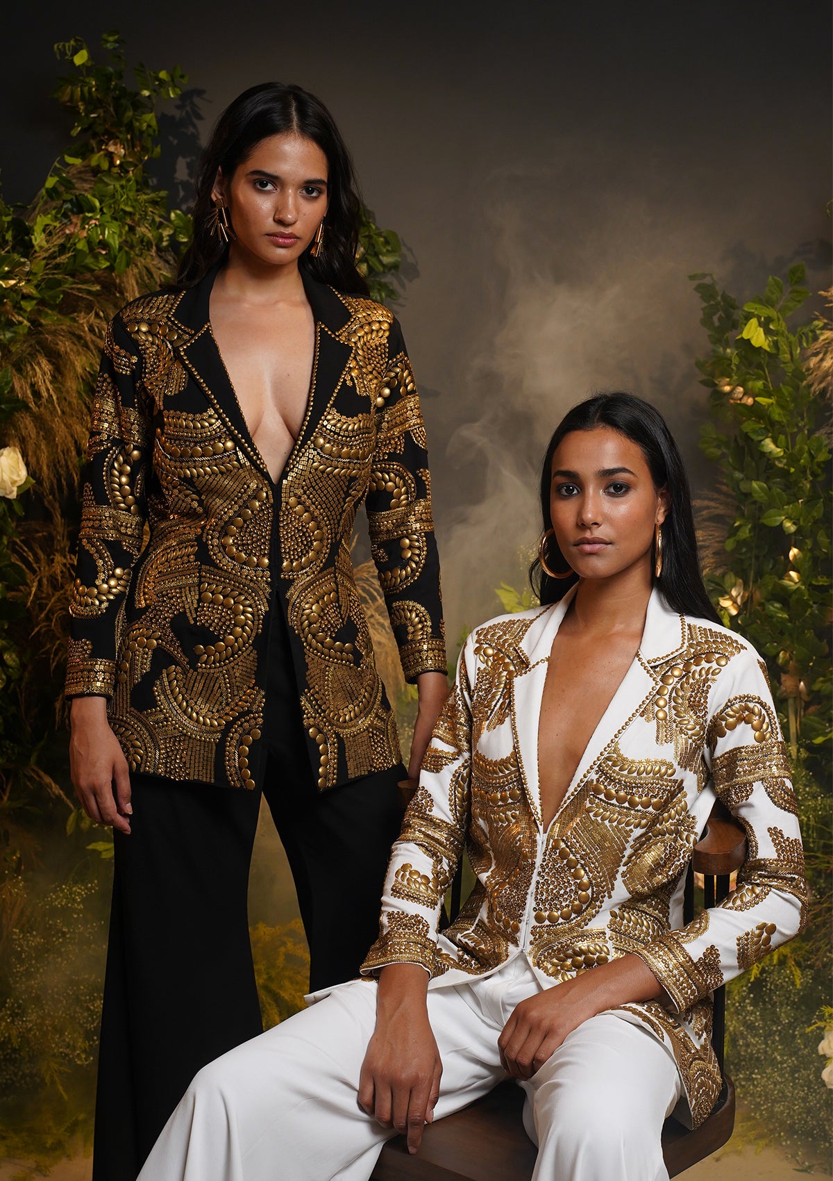 Black Embellished Blazer Set - Seeaash