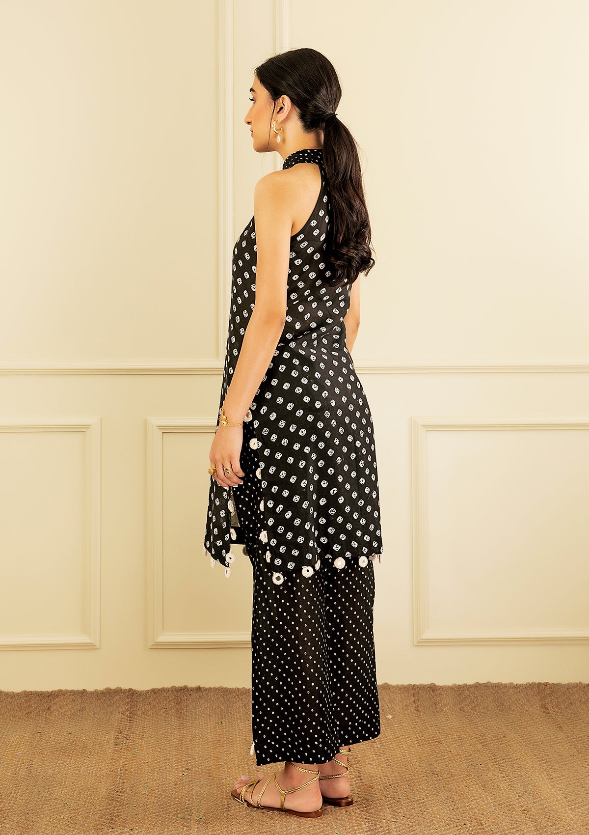Coal Bandhani Halter Tunic Set - Seeaash