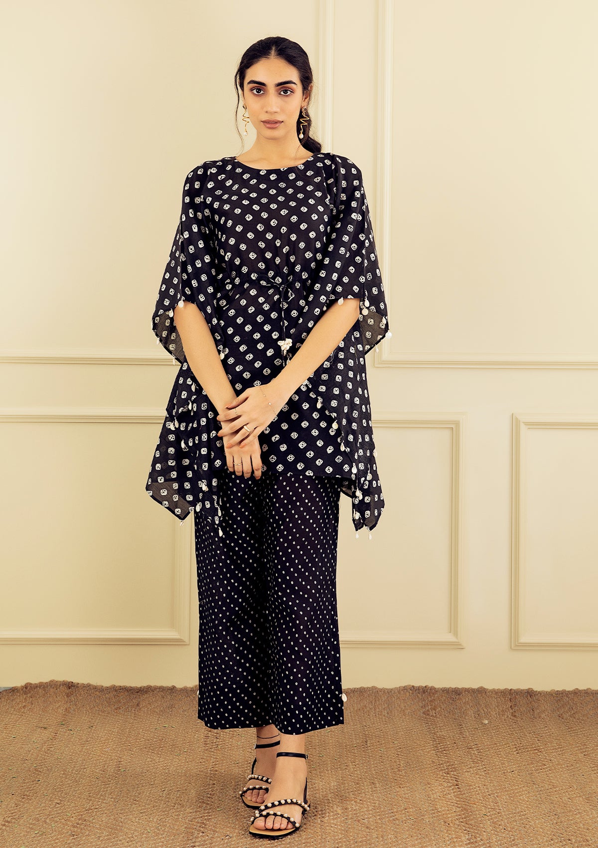 Coal Bandhani Kaftan Set - Seeaash