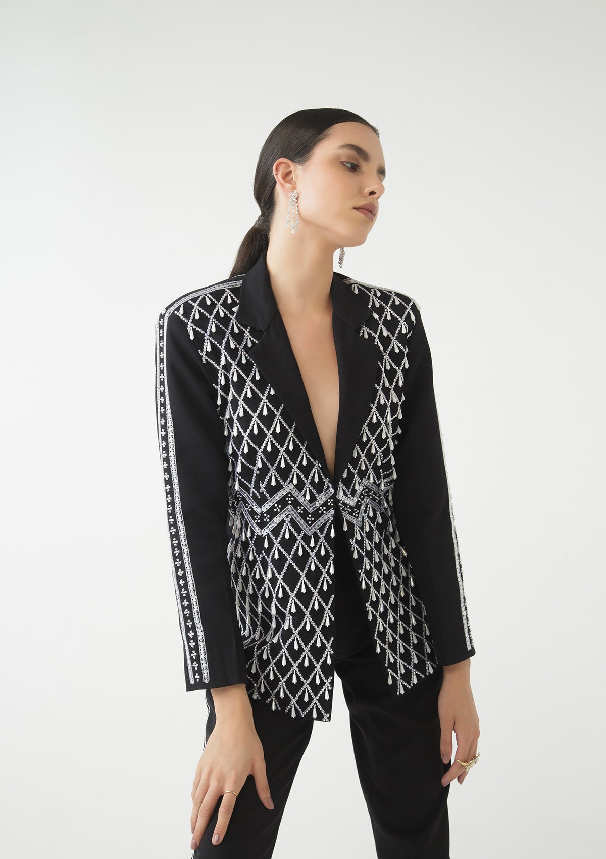 Samiksha Pednakar in Coal Embelished Blazer Set - Seeaash