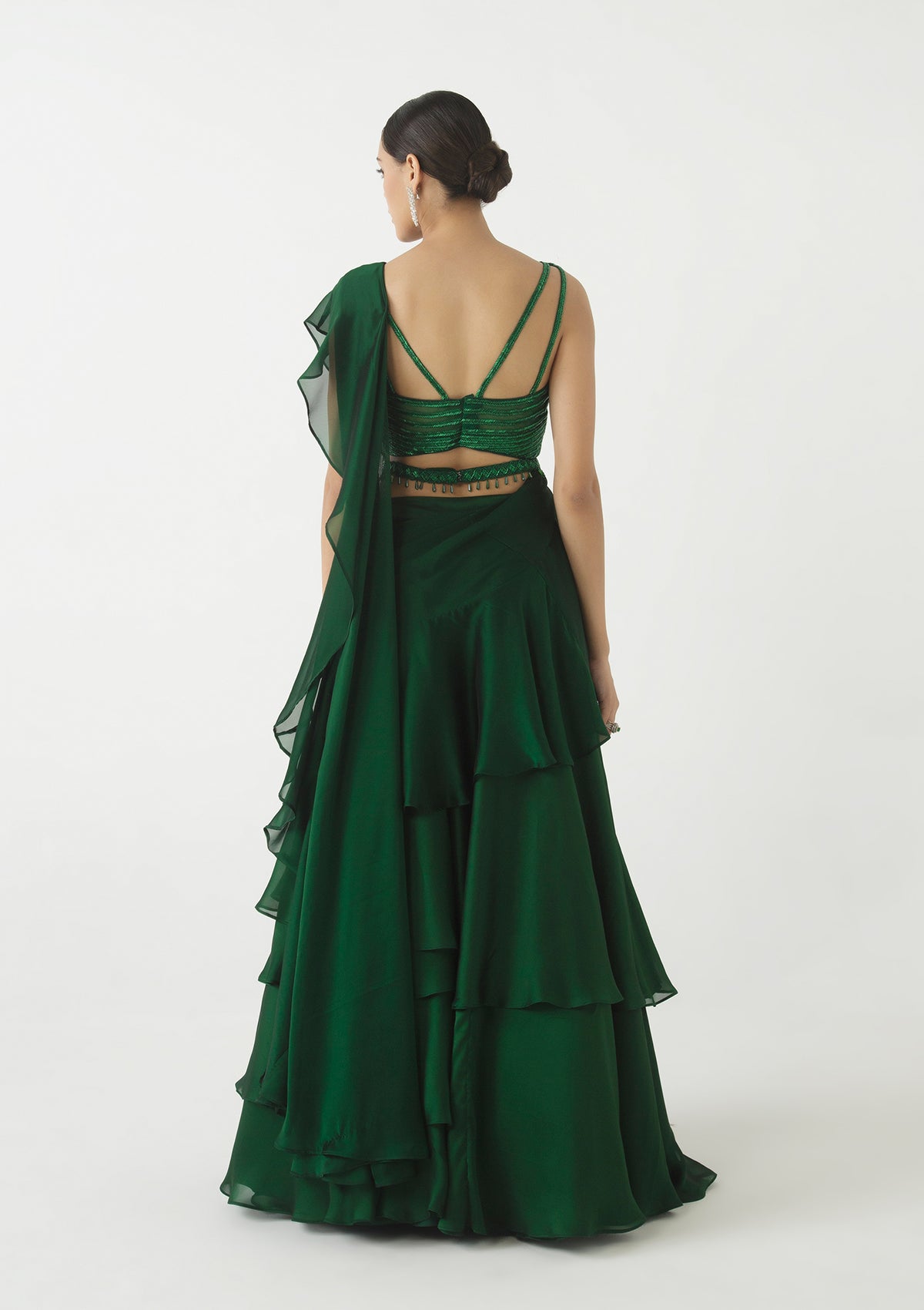 Emerald Wrap Around Ruffled Lehenga Set - Seeaash
