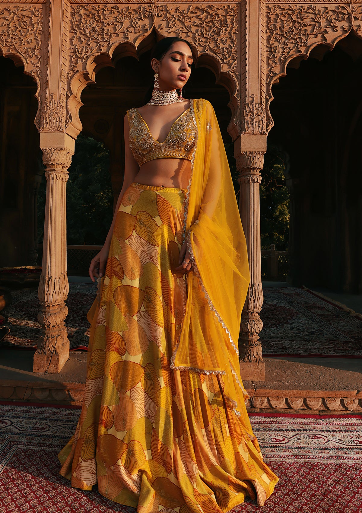 Khizan Amber Embroidered Lehenga Set - Seeaash