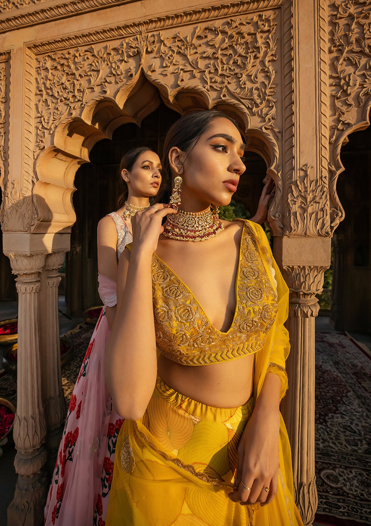Khizan Amber Embroidered Lehenga Set - Seeaash