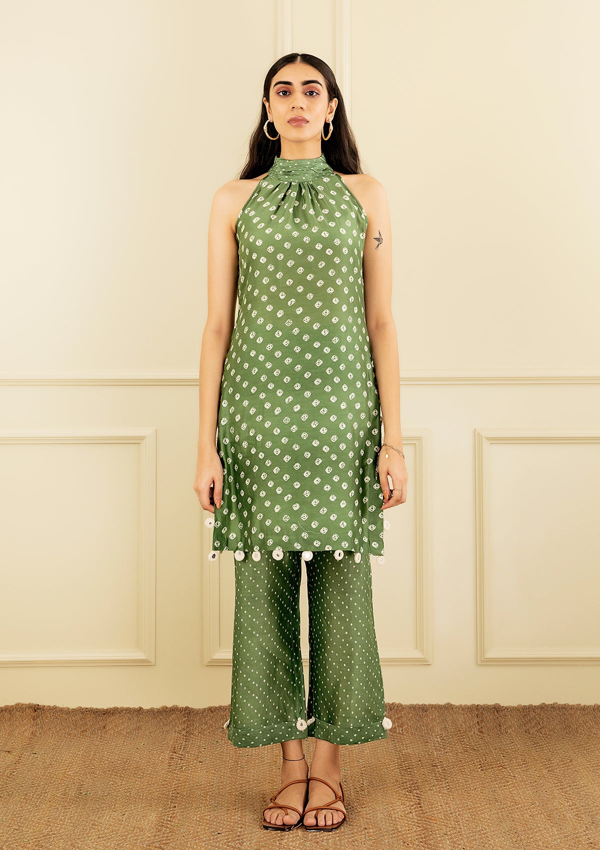 Leaf Bandhani Halter Tunic Set - Seeaash