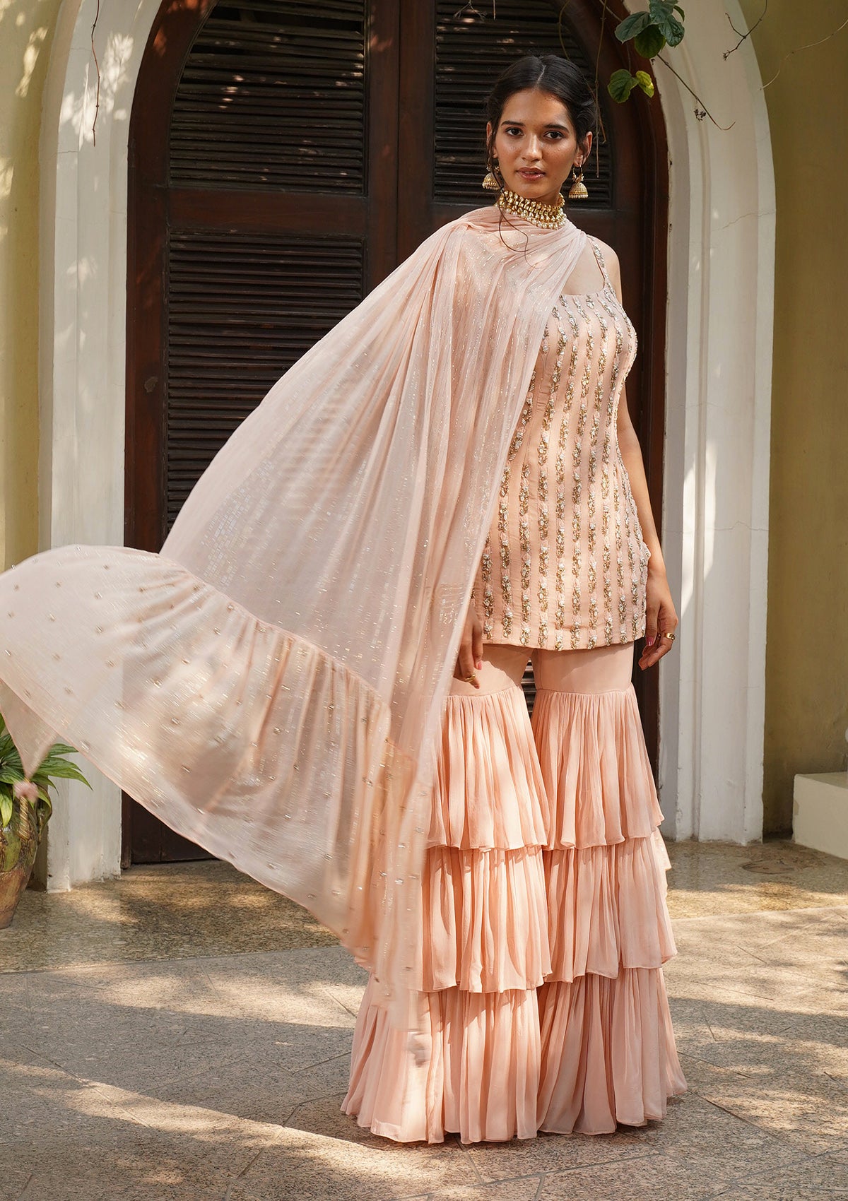 Peach Tunic and Gharara Set - Seeaash