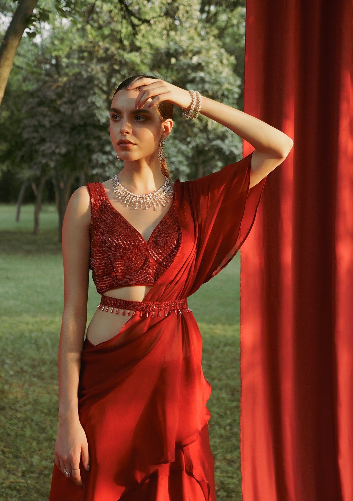 Ruby Wrap Around Ruffled Lehenga Set - Seeaash