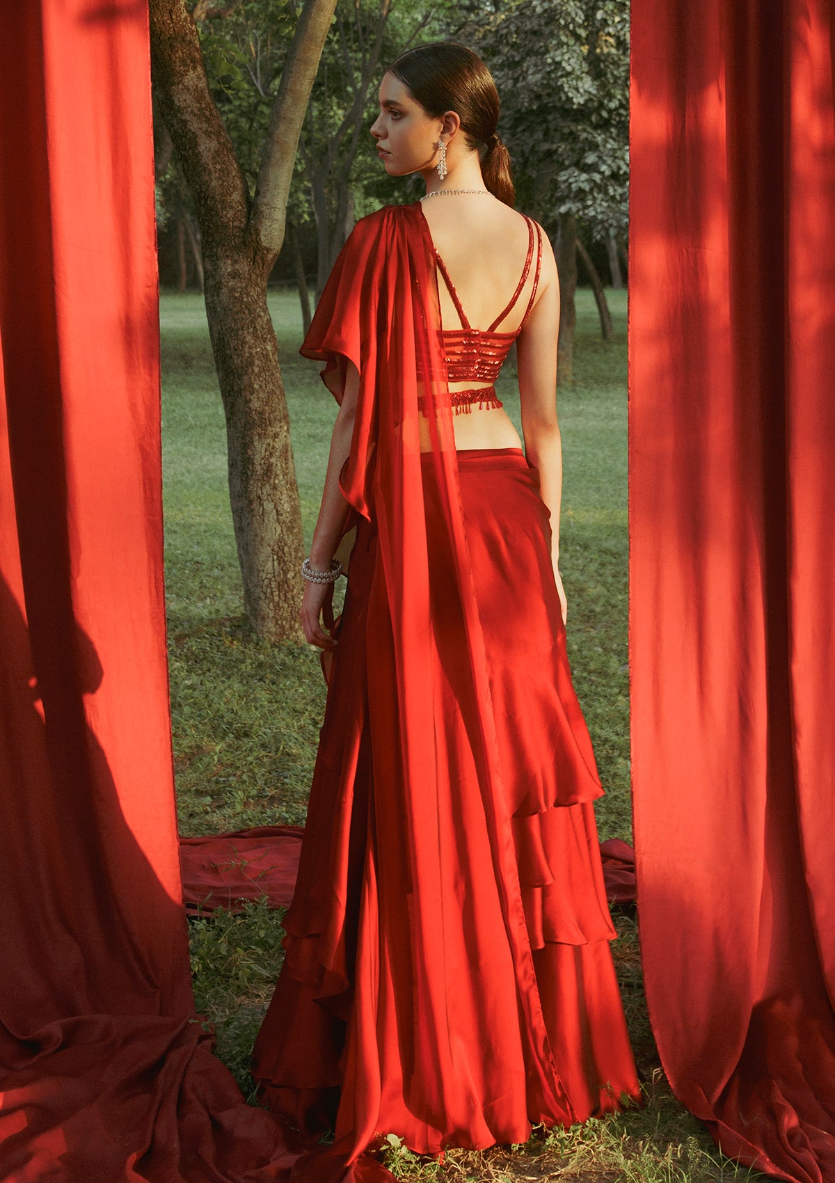 Ruby Wrap Around Ruffled Lehenga Set - Seeaash