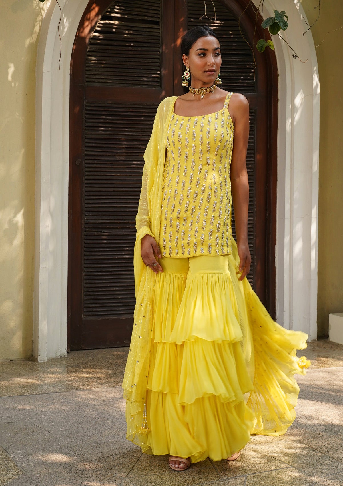 Yellow Tunic and Gharara Set - Seeaash