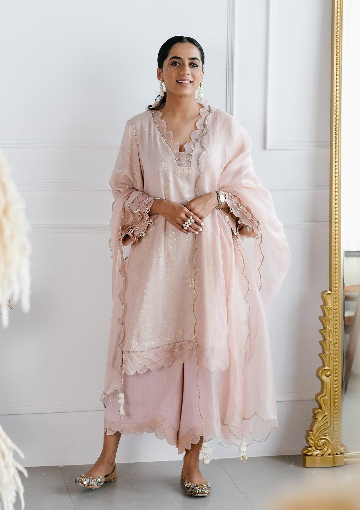 Blush Scalloped Kurta Set - Seeaash