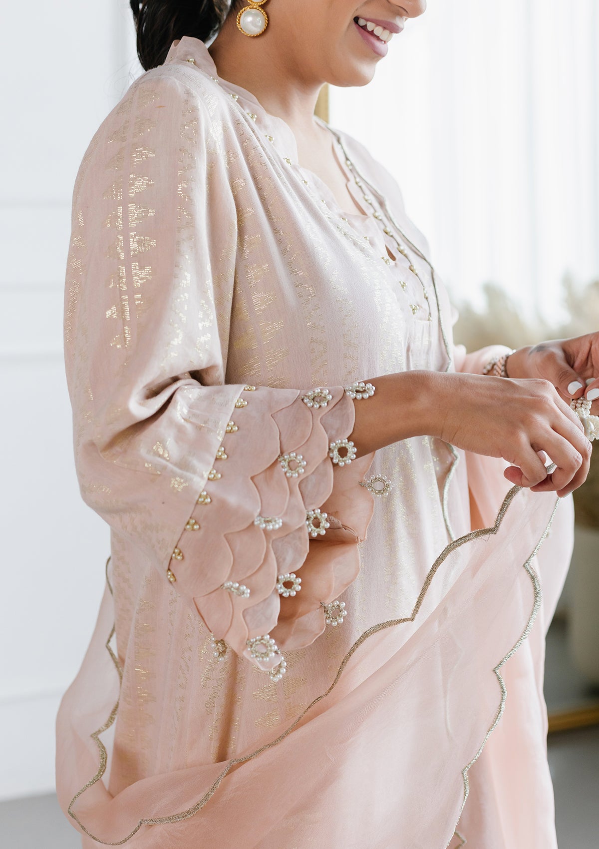 Blush Scalloped Kurta Set - Seeaash