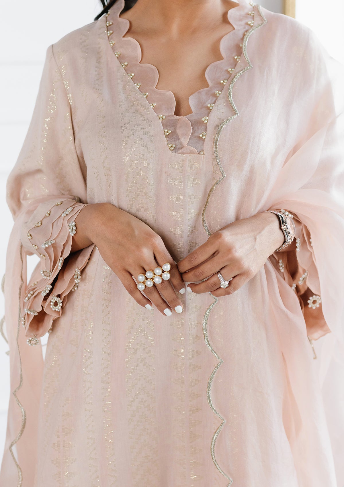 Blush Scalloped Kurta Set - Seeaash