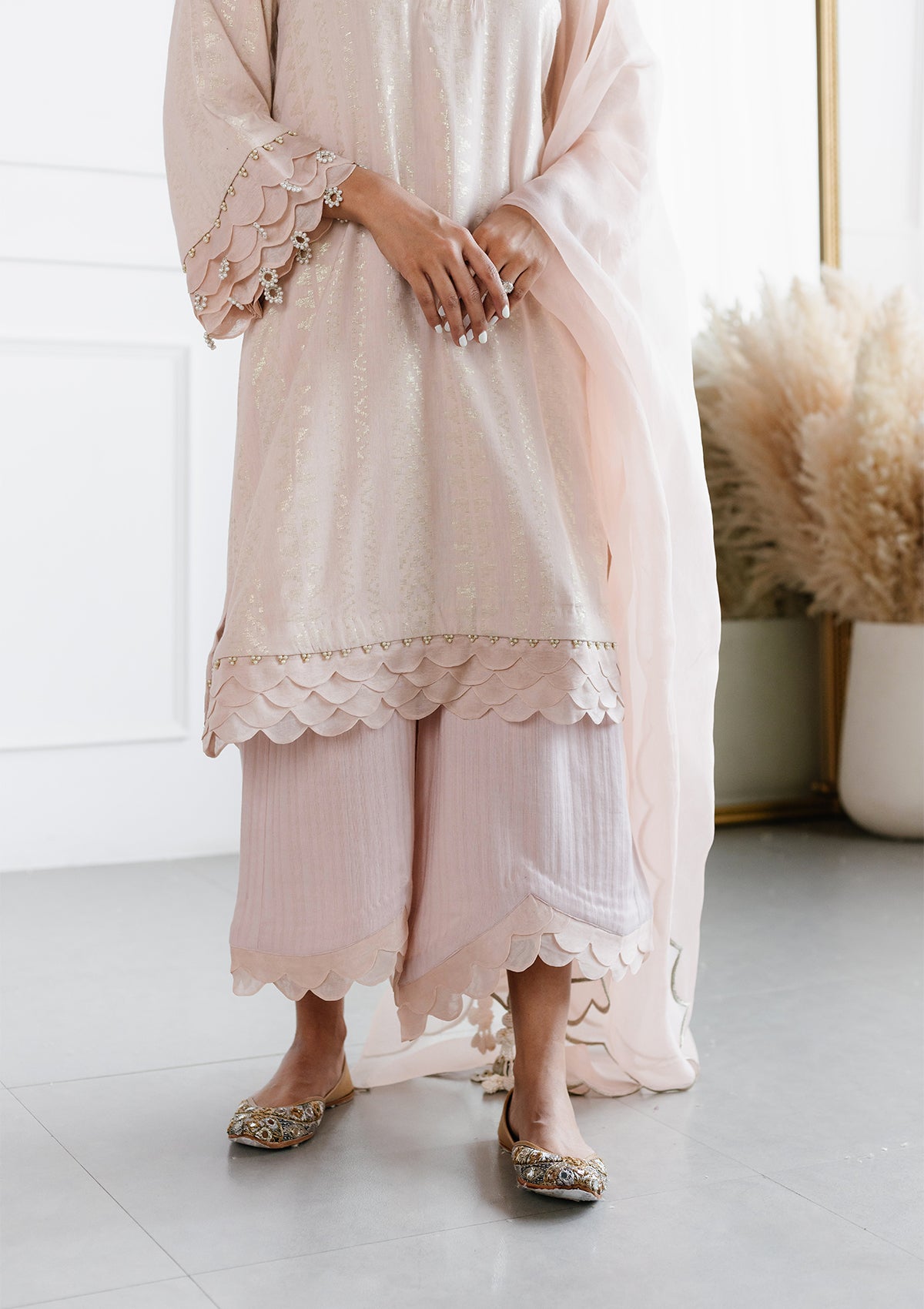 Blush Scalloped Kurta Set - Seeaash