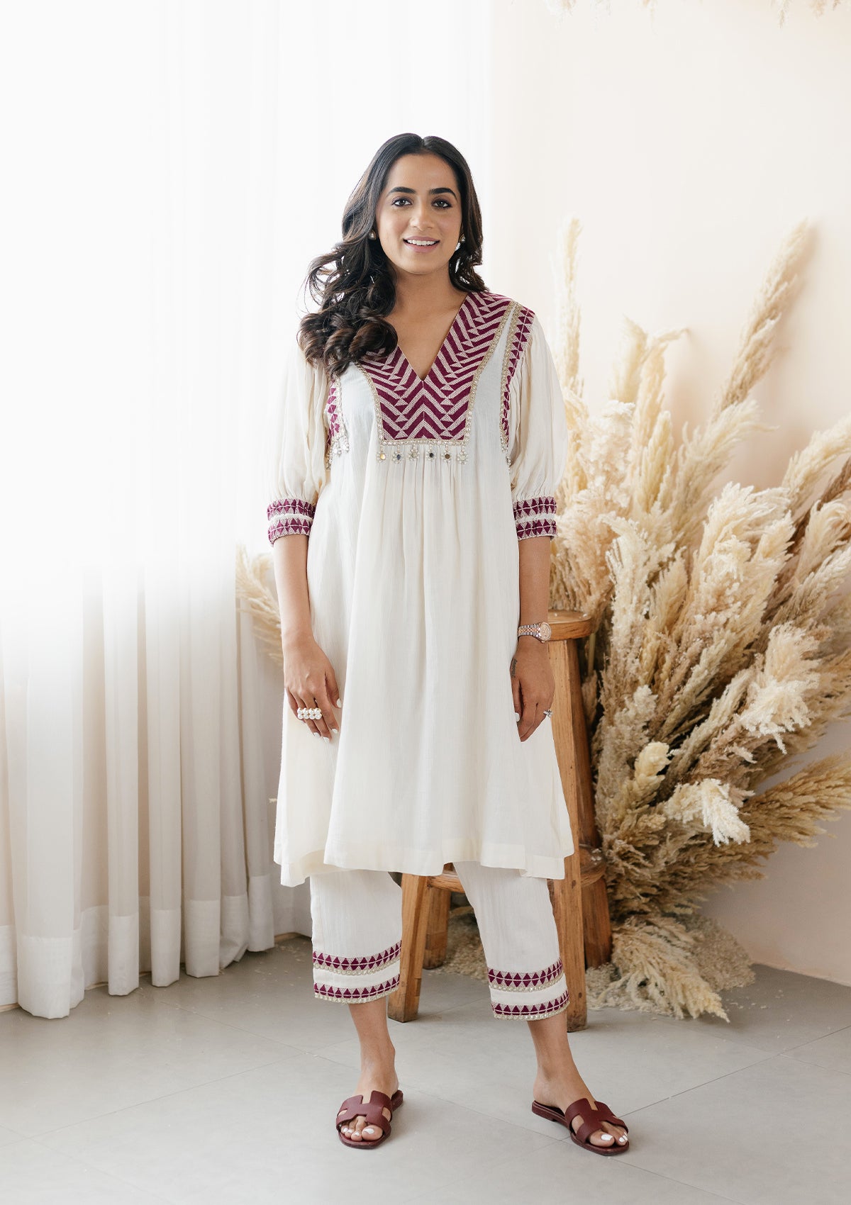 Ivory Aztec Kurta Set - Seeaash