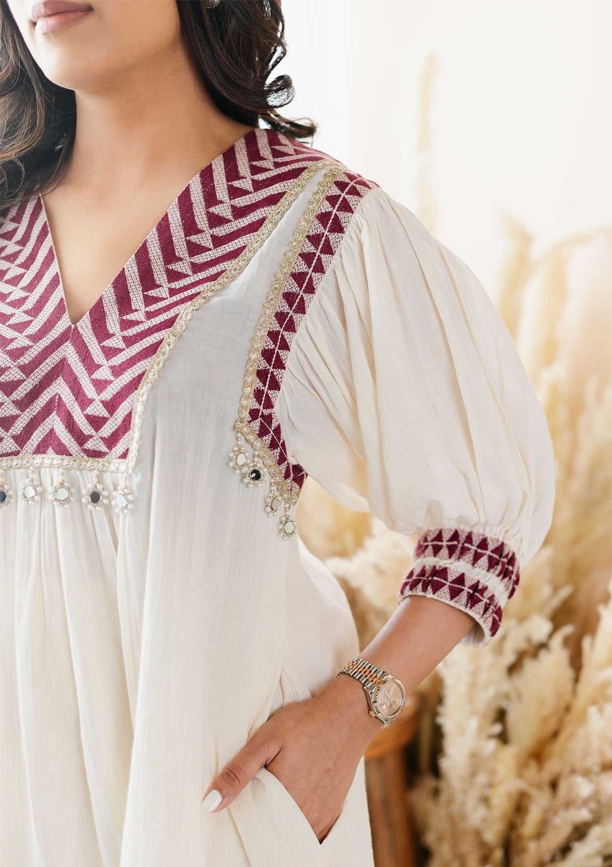 Ivory Aztec Kurta Set - Seeaash