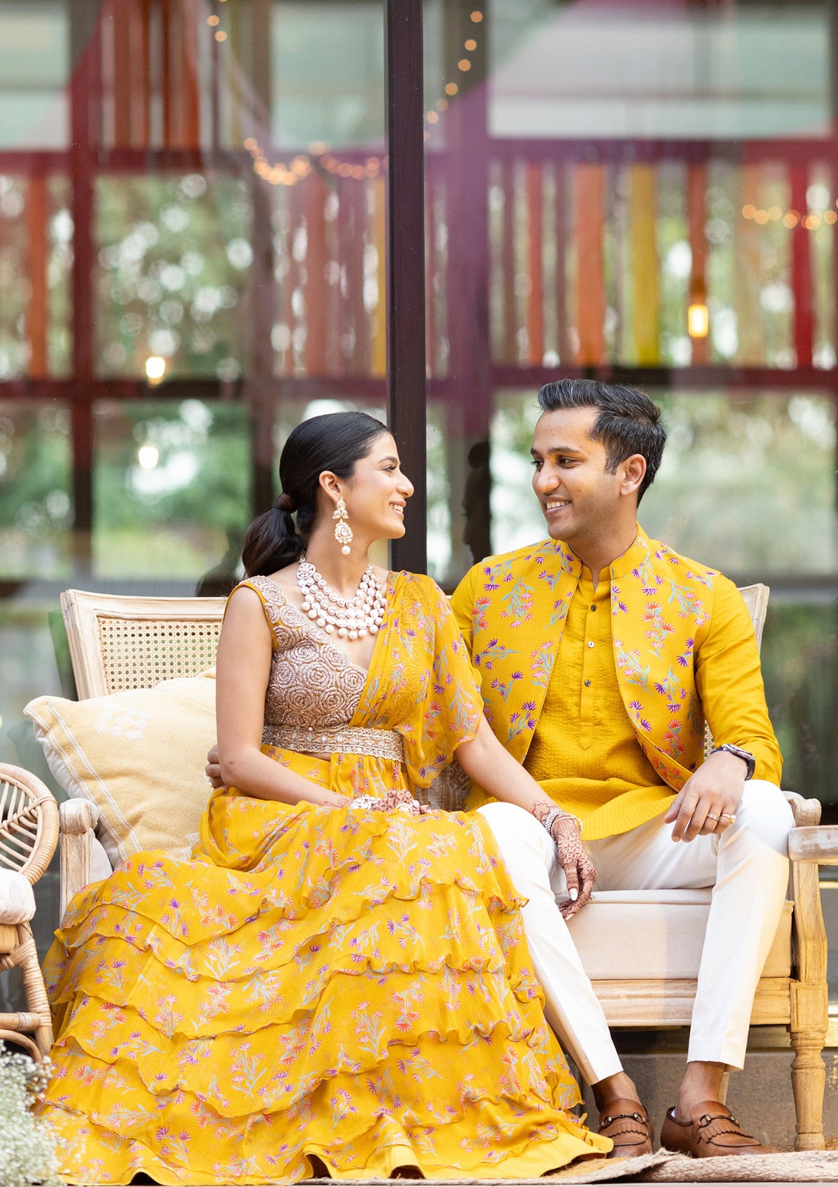 Asmira Amber Tiered Wrap Saree Set - Seeaash