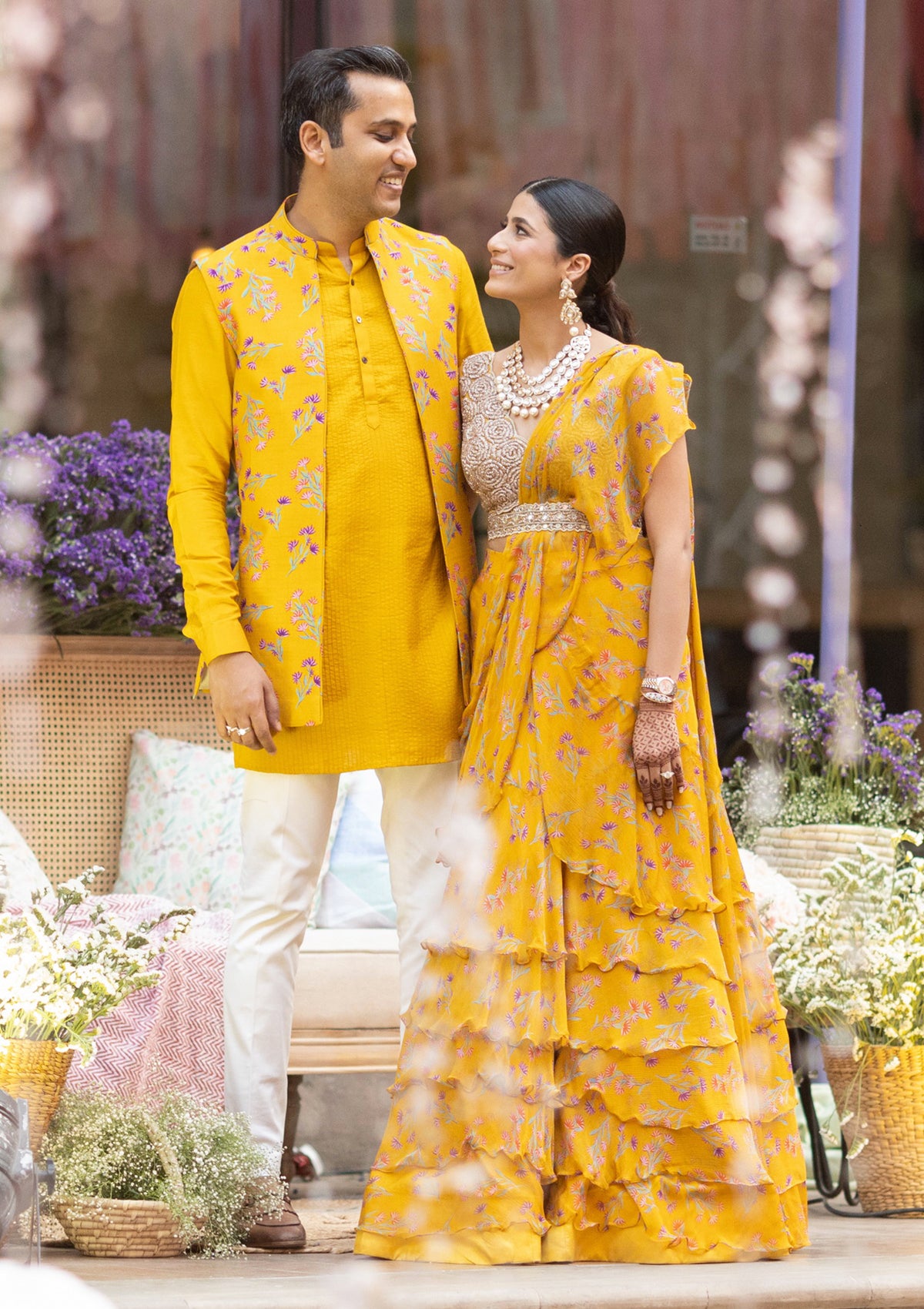 Asmira Amber Tiered Wrap Saree Set - Seeaash