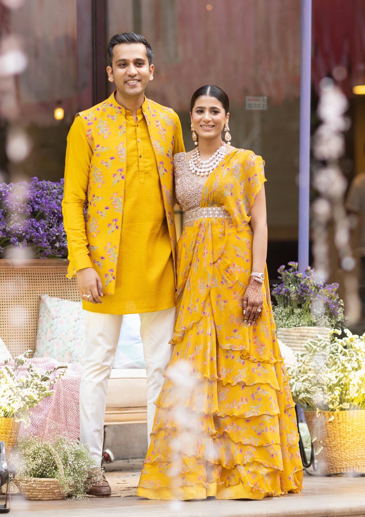 Asmira Amber Tiered Wrap Saree Set - Seeaash