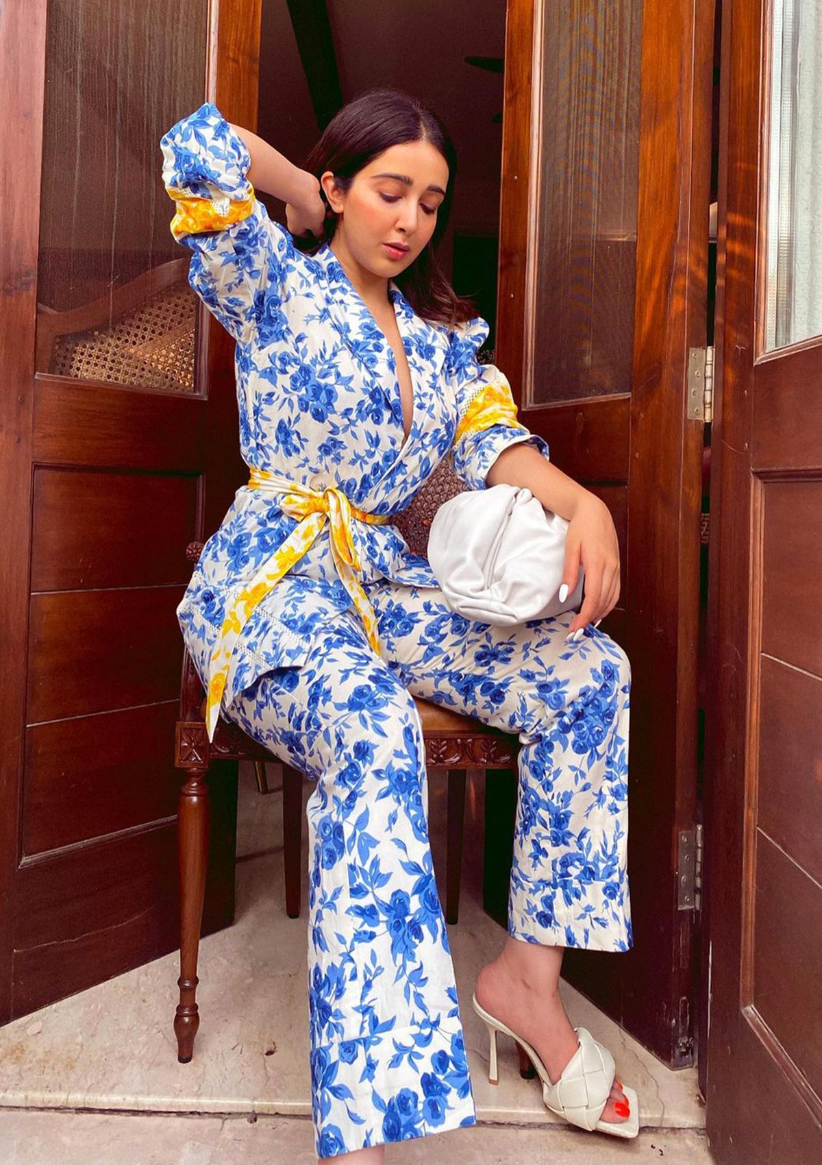 Sanjana Batra in Porcelain Floral Blazer set - Seeaash