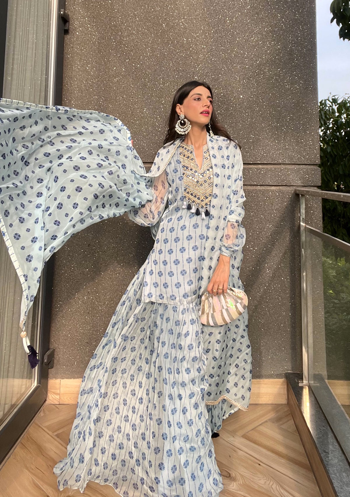 Anshula Kapoor in Nazreen Sky Sharara Set - Seeaash