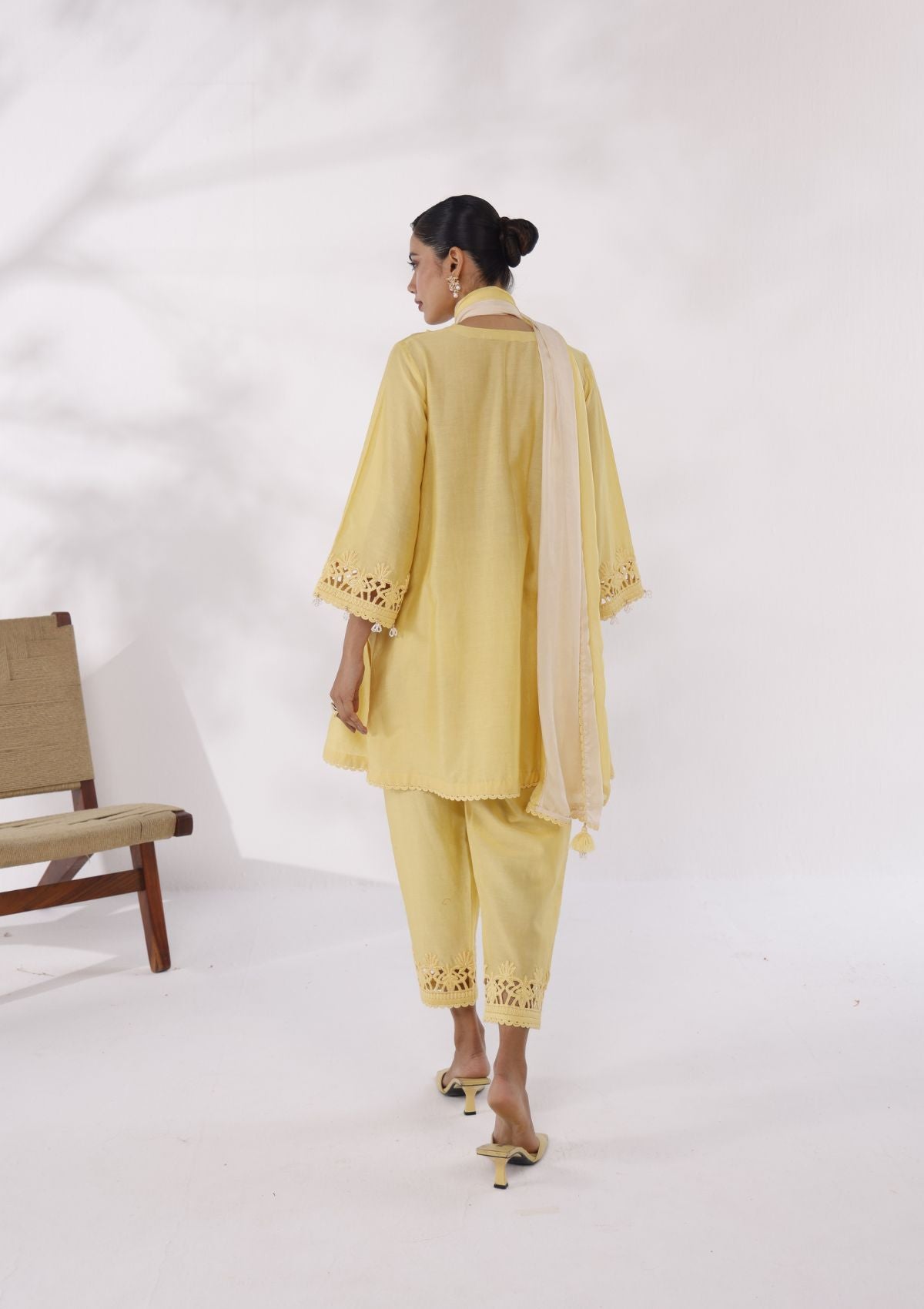 Butter Yellow Tropical Kurta Set