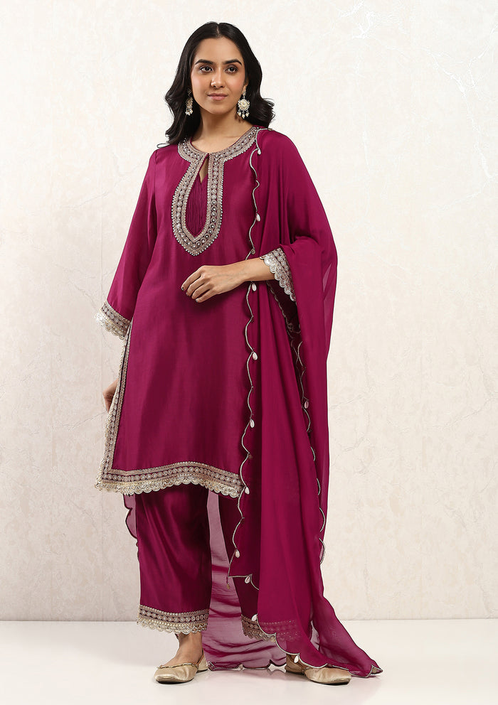 Pink Scalloped Kurta Set