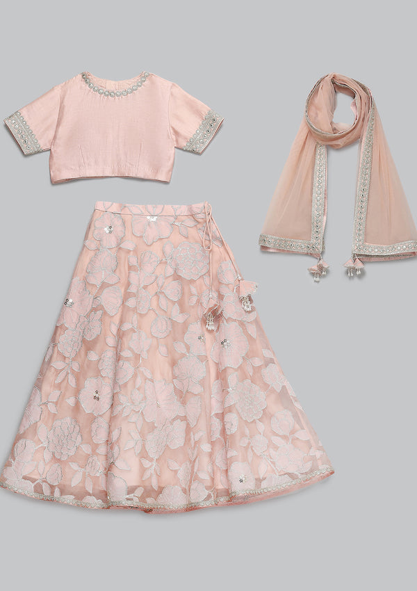 Kids Blush Jaal Lehenga Set