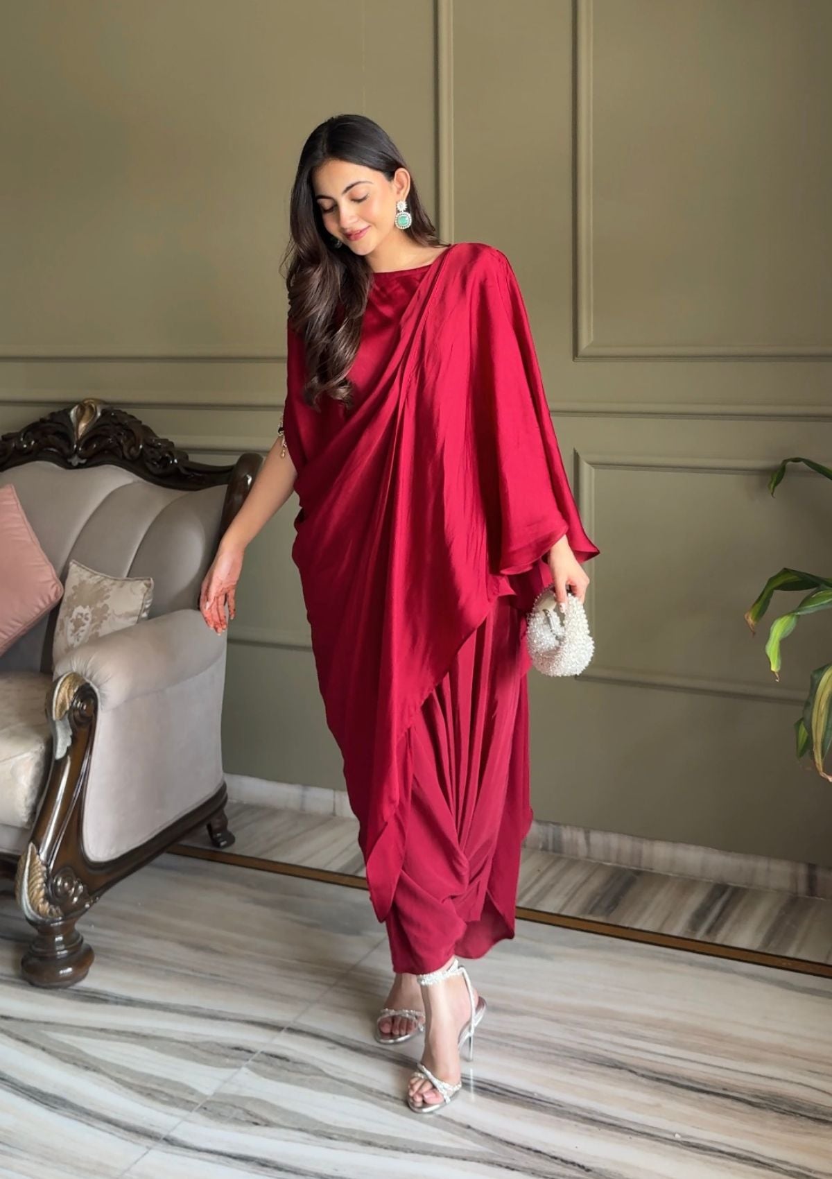 Ruby Draped Saree set