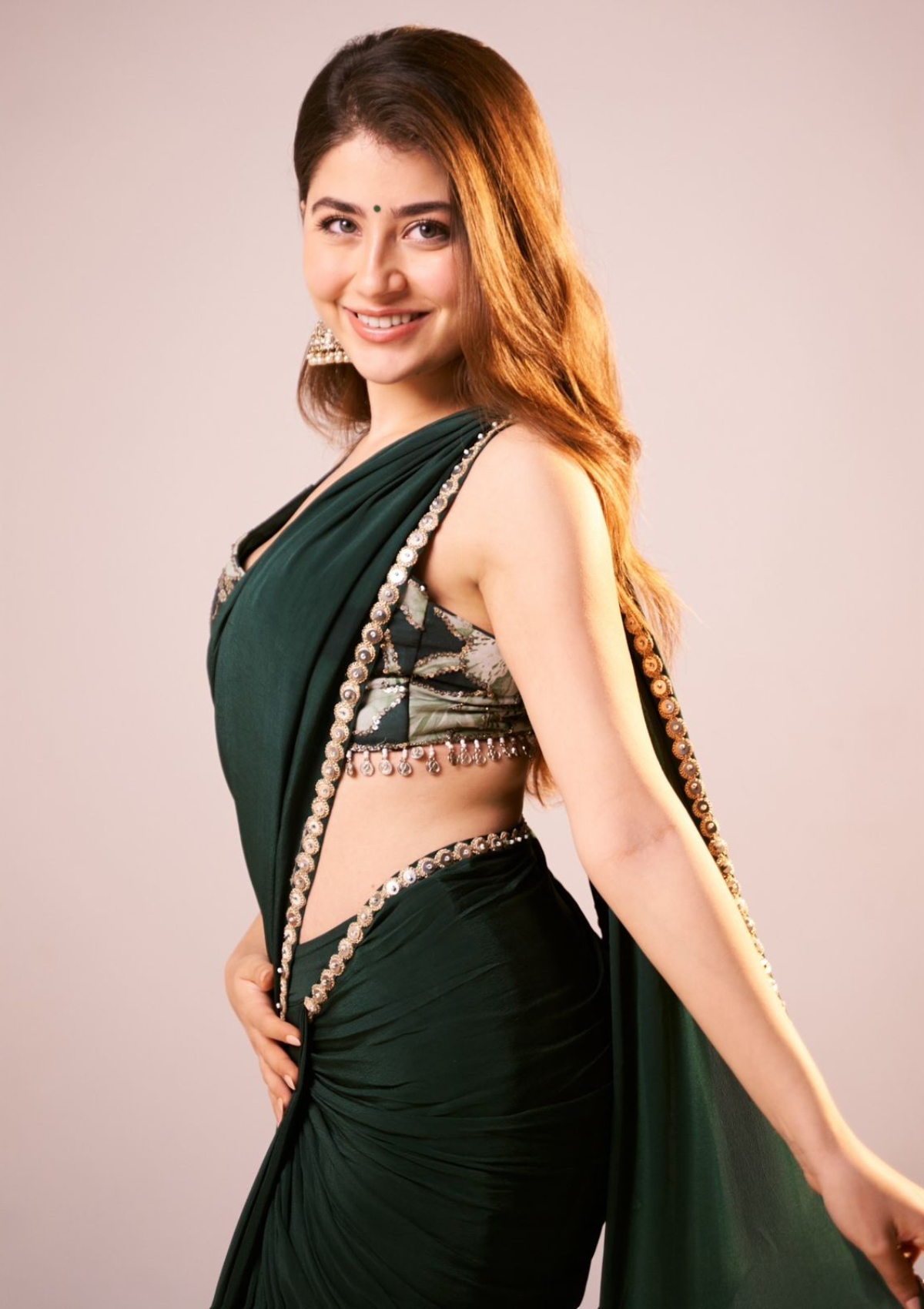 Aditi Bhatia in Amara Emerald Pleated Saree Set