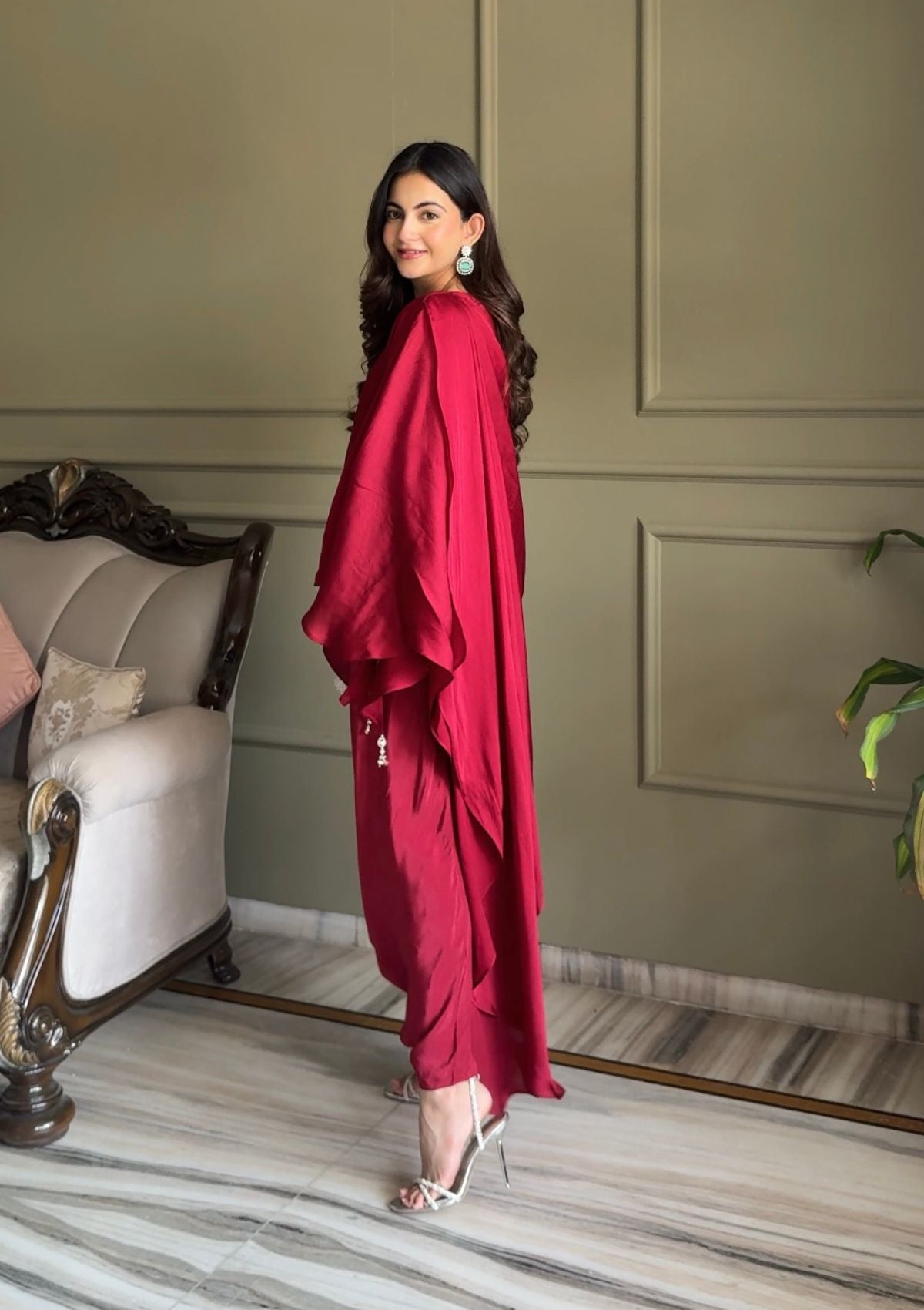 Ruby Draped Saree set